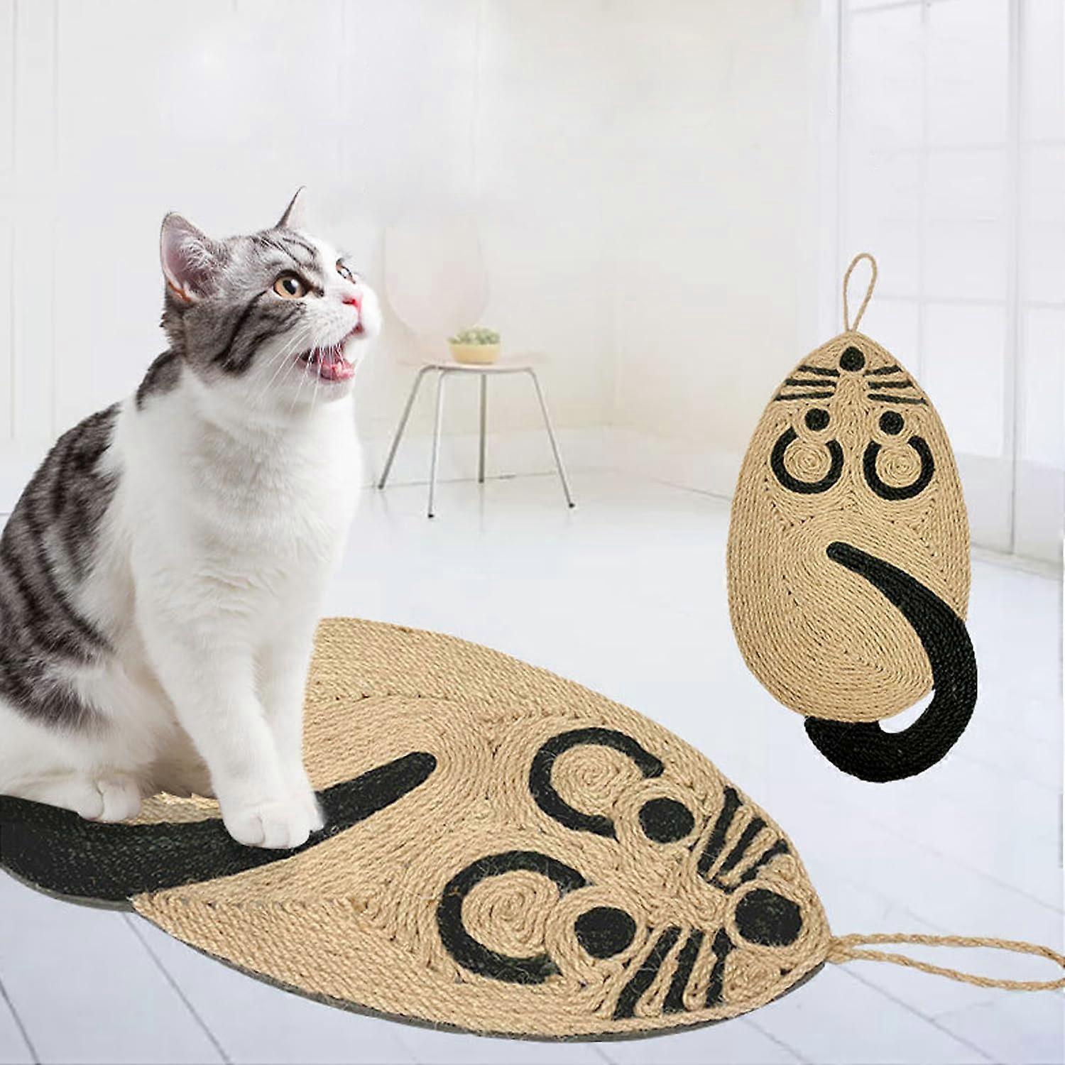 Cat Scratching Mat MouseShape Sisal Scratching Post Hanging Cat Scratcher Board Beige