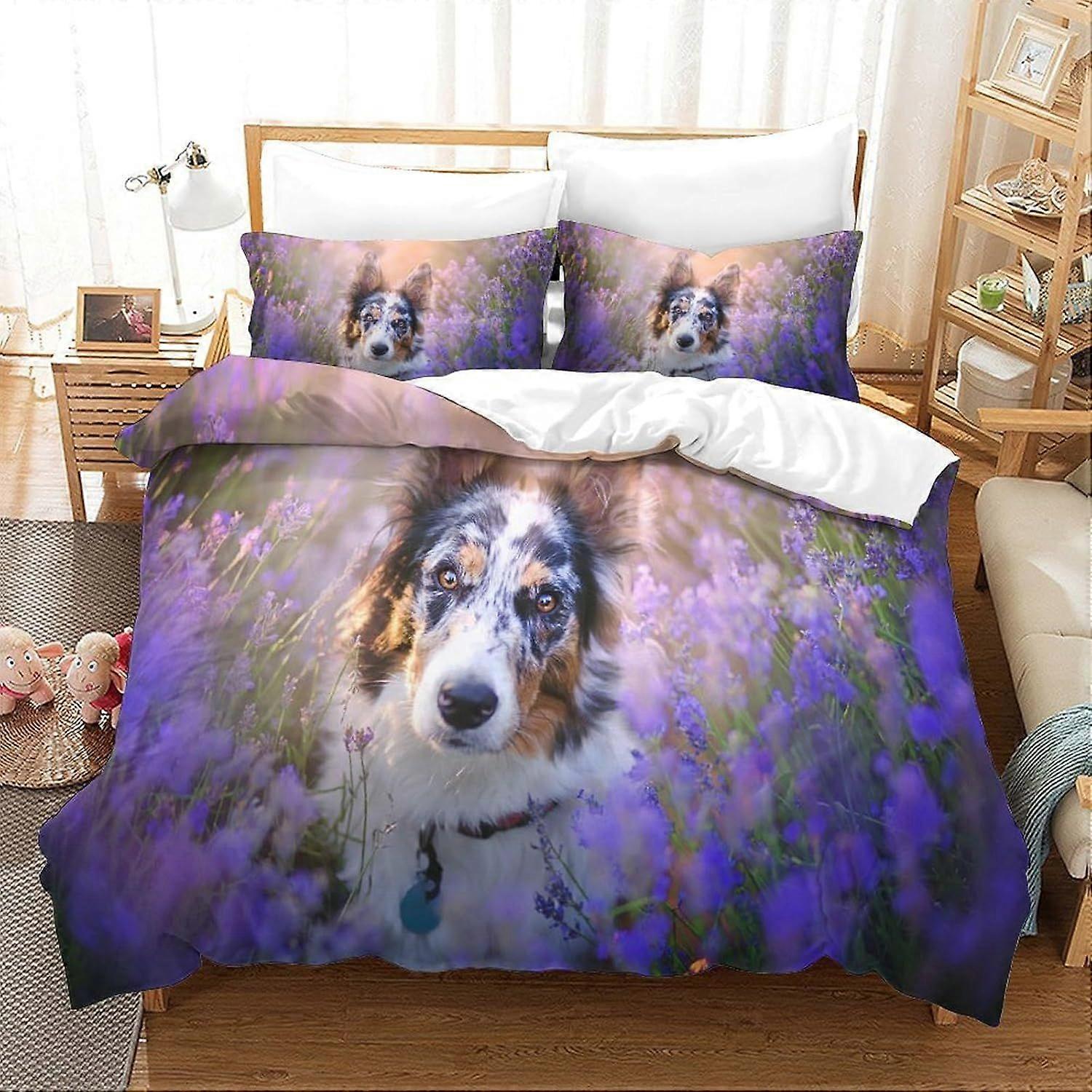 Bedding Single Bed Set Border Collie Printed Duvet Cover Super Soft Microfiber Bedding Set with Zipper with Pillowcases Quilt Cover Hypoallergenic for