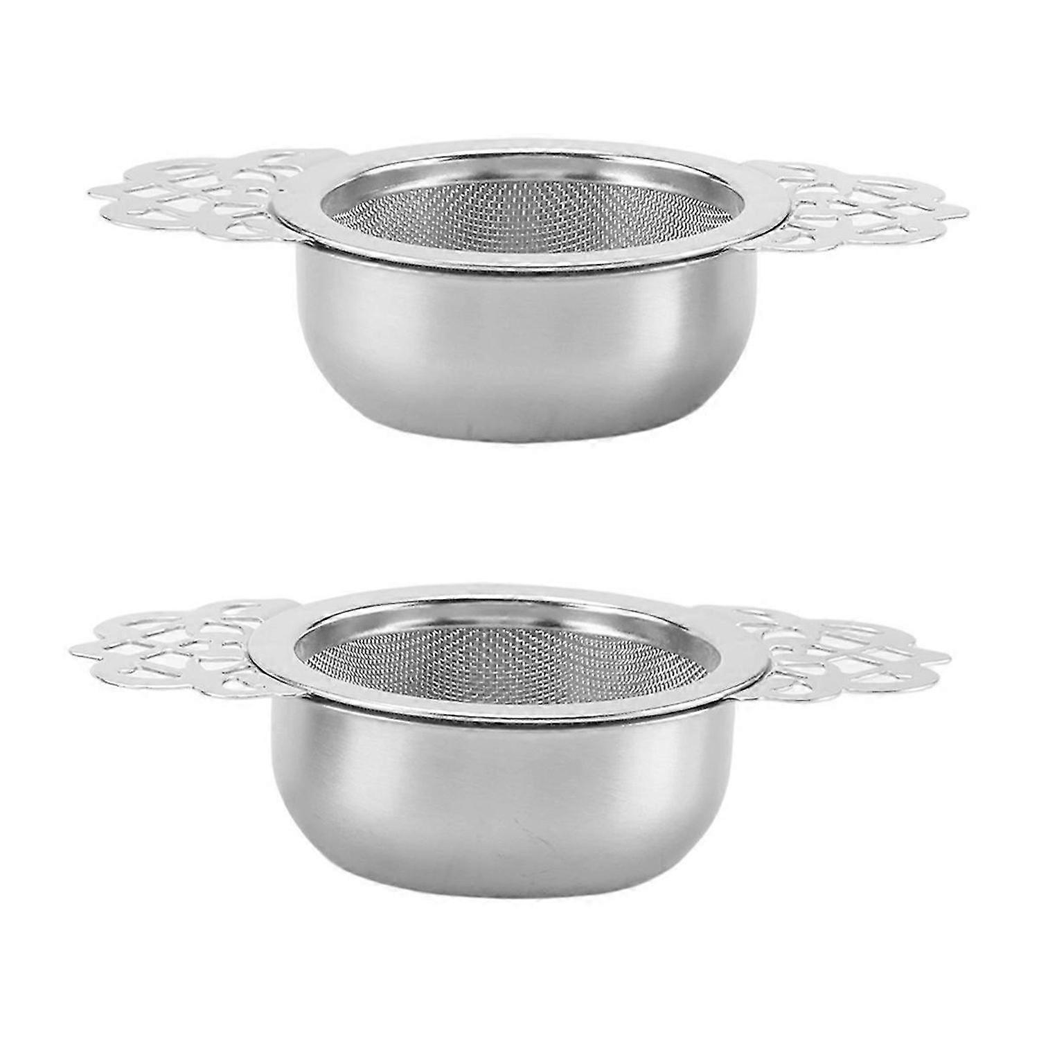 2Pcs Tea Filter, Stainless Steel Tea Strainer with Bowl, Ultra Fine Mesh Tea Strainers with Double W