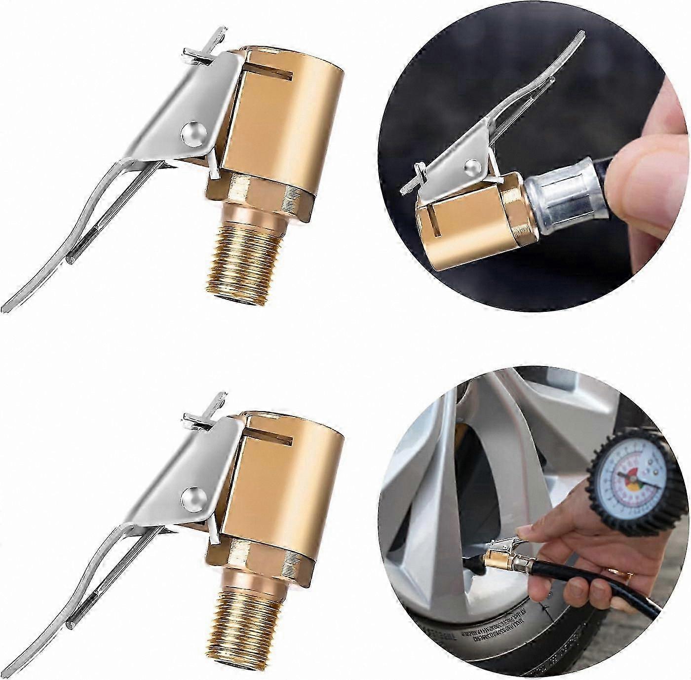 2-Pack Heavy Duty Brass Air Chuck with Clip Adapter for Tire Inflation Pump Connection