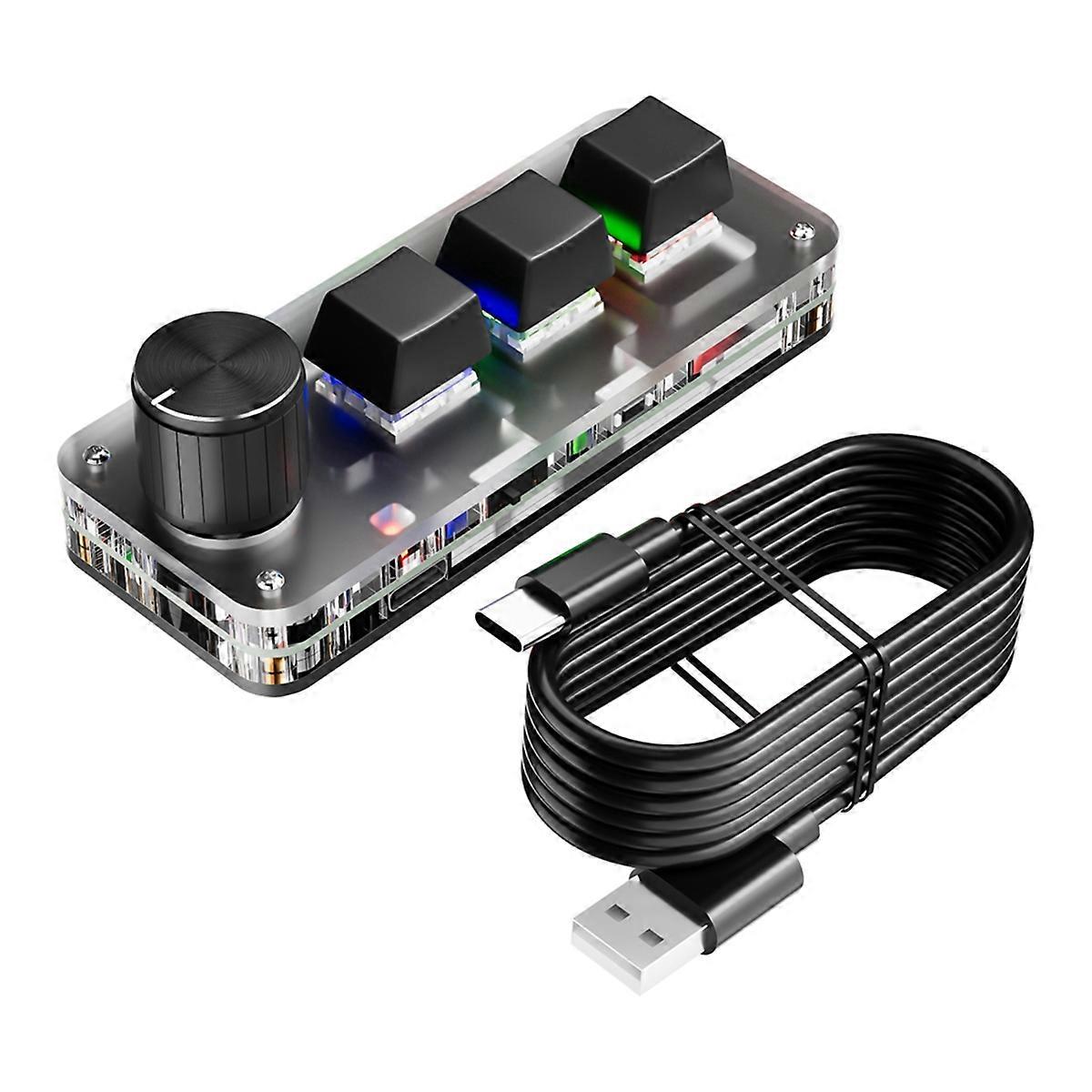 Mini Mechanical Keyboard 3 Key 1 Knob Macro Custom Keyboard Black