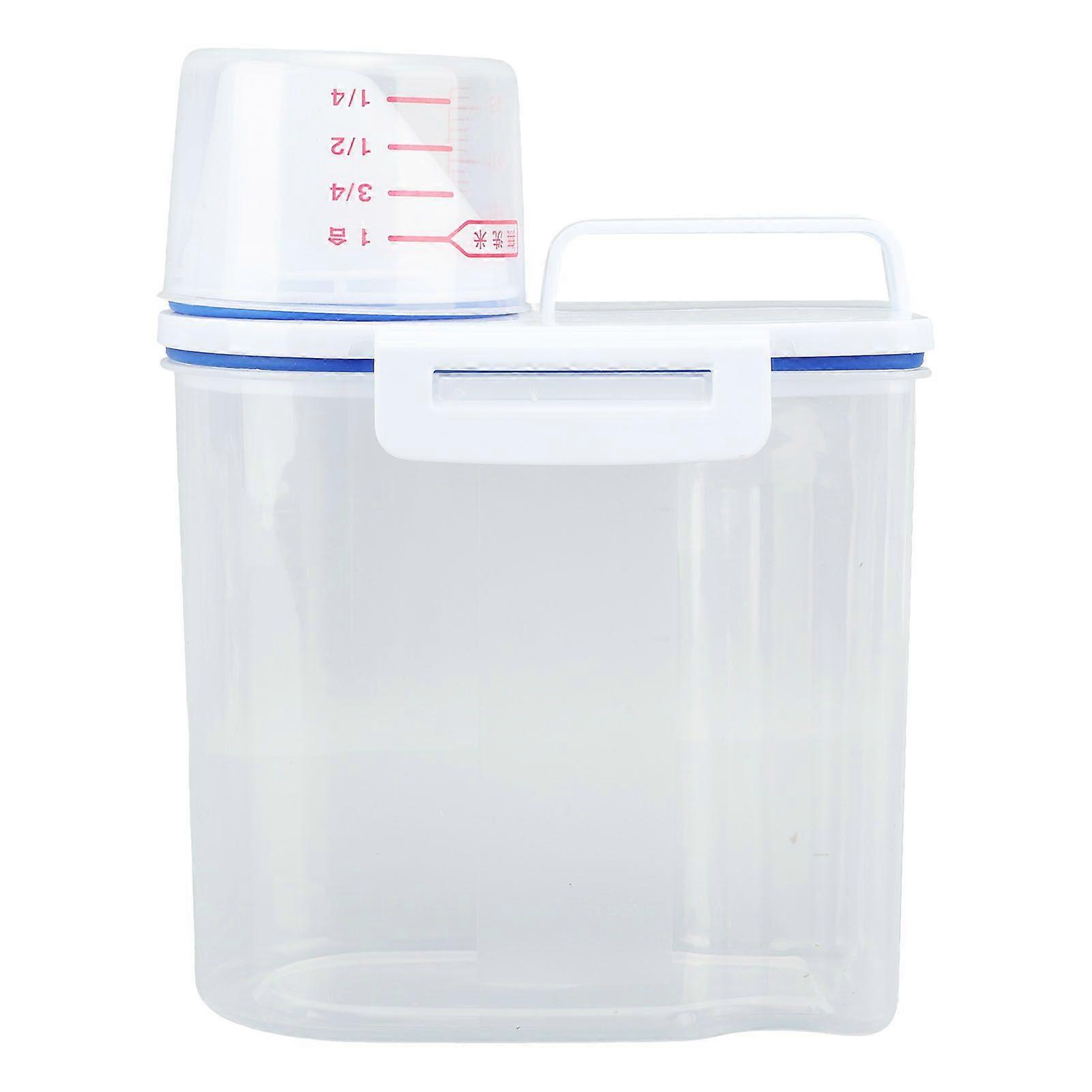 Rice Storage Bin Cereal Containers Dispenser Airtight Pour Spout Food Storage Container With Measuring Cup Clear 1.5kg White