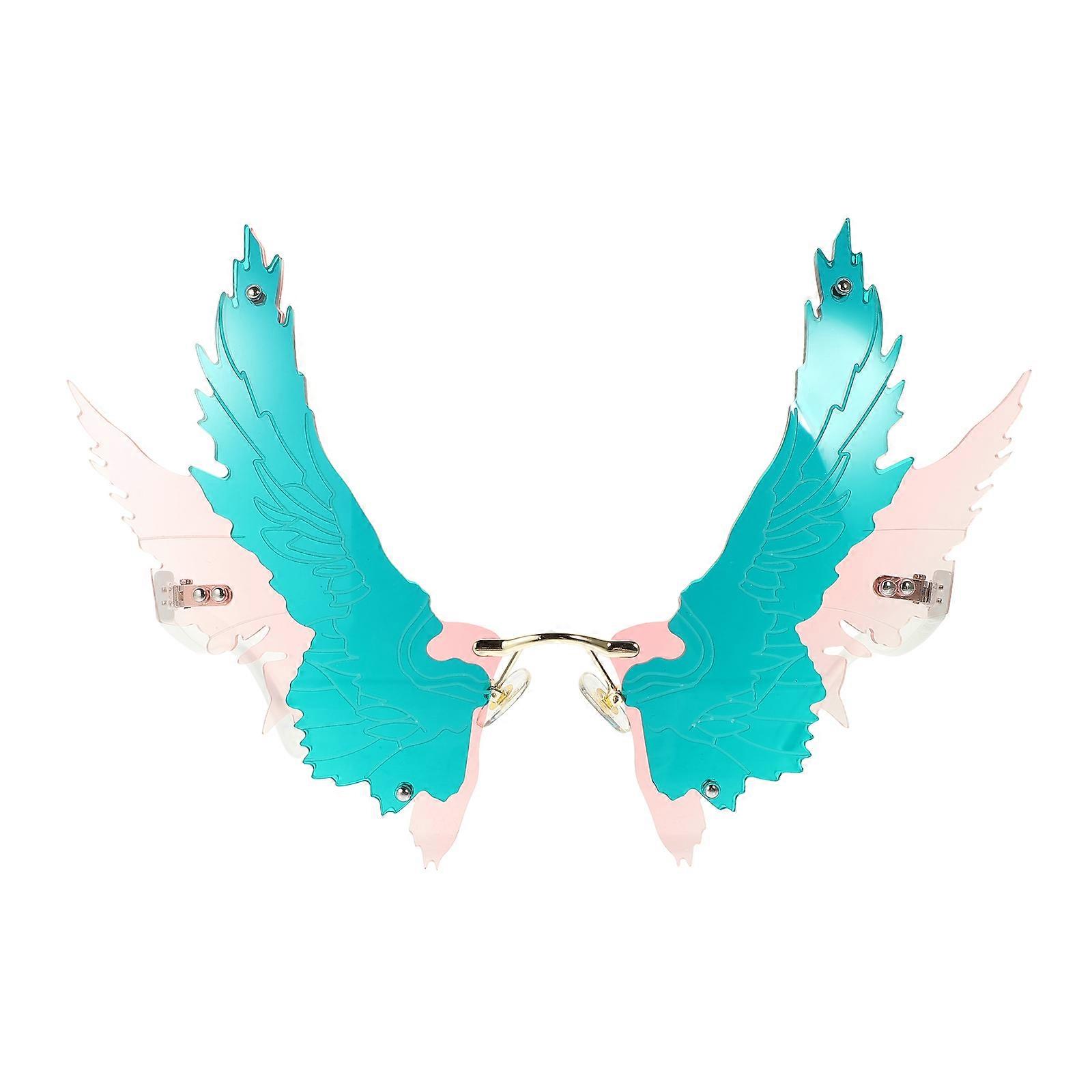 Solar Prop Rimless Wing Sunglasses for Party Use 1Pair Green ABS