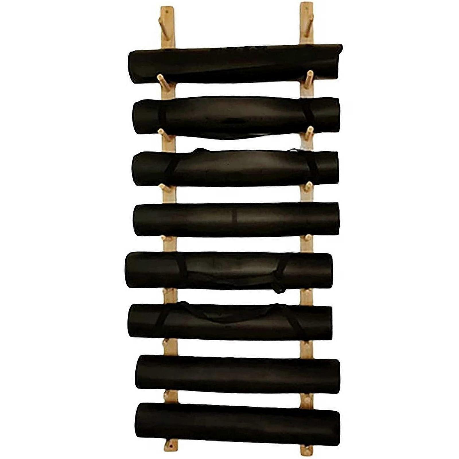 Yoga Mat Storage Rack WallMount Wooden Holder Large Capacity Display Stand For Exercise Mats Gym Studio Office