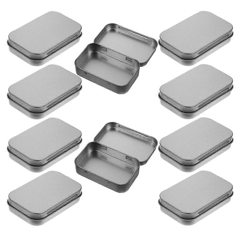 Silver Compact Metal Storage Hinged Tin Box for Storage 10Pcs