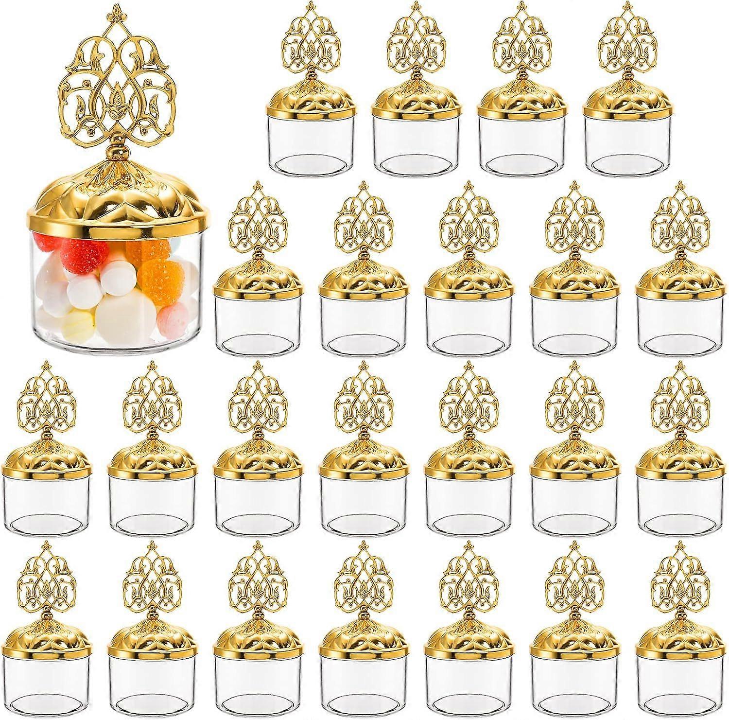 2025 Latest Model 24 Pack Fillable Clear Favor Boxes with Gold Dome Lids, Plastic Dome Sha
