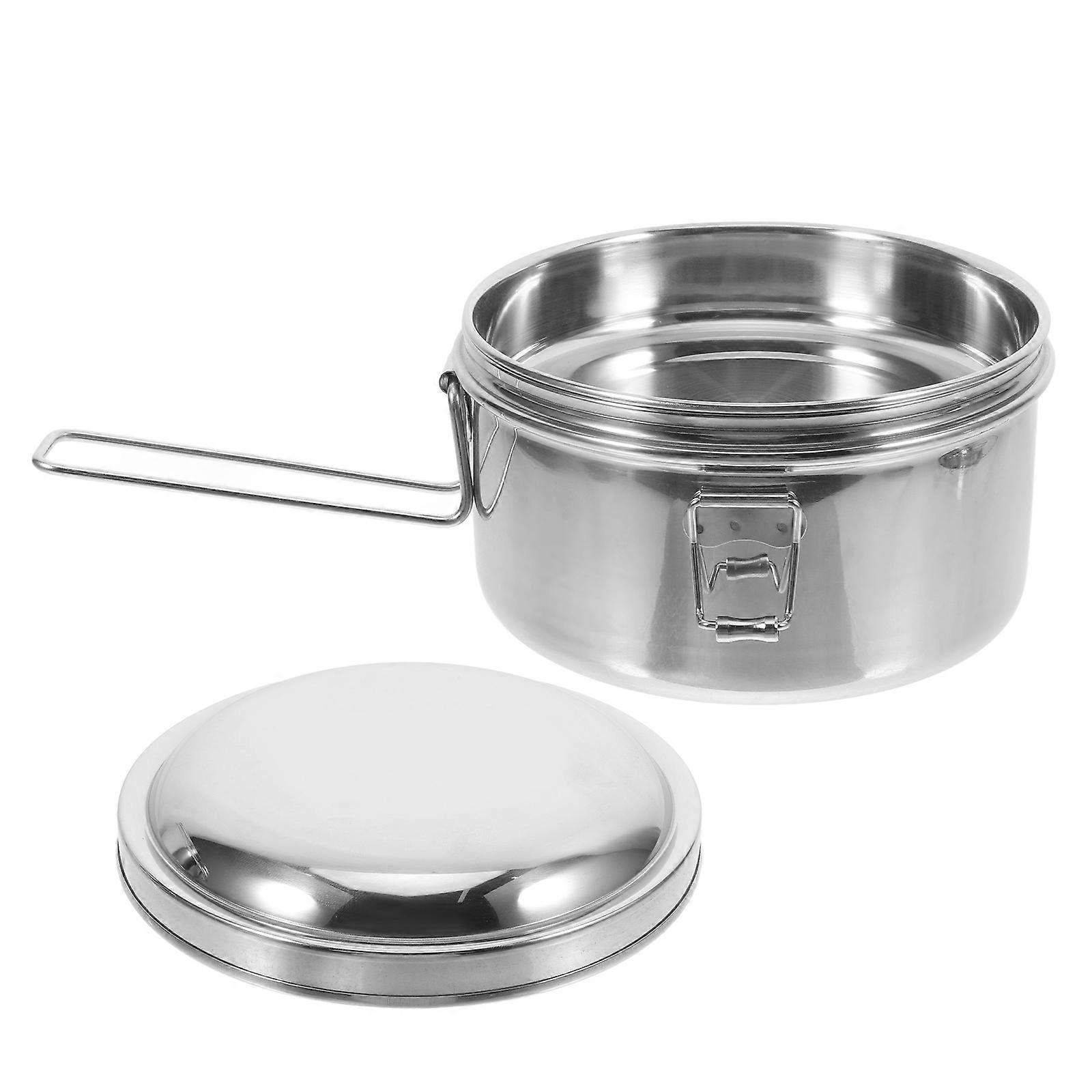 Stackable Lunch Container Portable Food Storage Box For Office Workers Silver 14.00X14.00X9.00CM Reusable 1Set