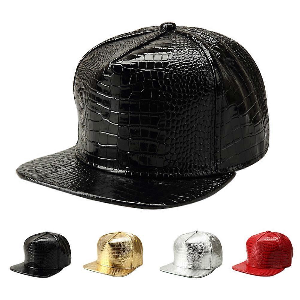 Black PU Baseball Hat Adjustable Snapback 3Pcs Unisex Caps