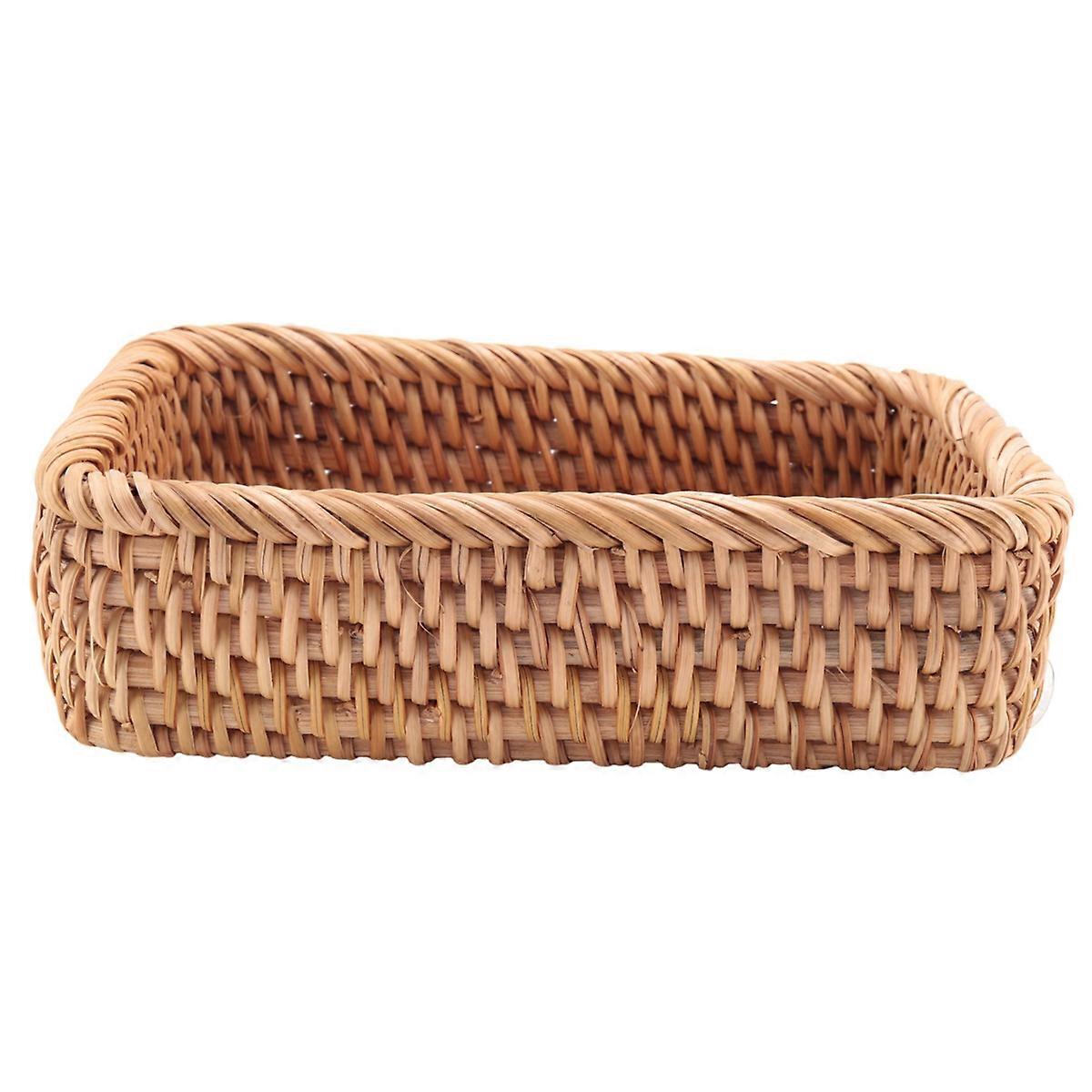 Hand-Woven Rectangular Rattan Wicker Basket Fruit Tea Snack Bread Picnic Cosmetic Storage Box Kitche