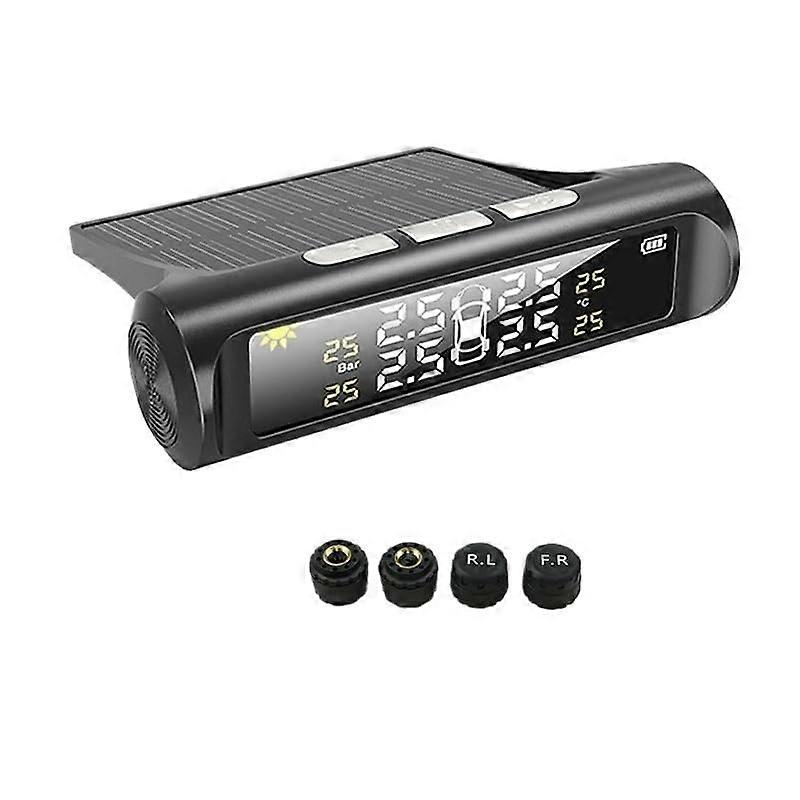 TPMS Solar Power Car Tire Pressure Monitor System with Temperature Warning, External Sensors for Auto Security and Safety