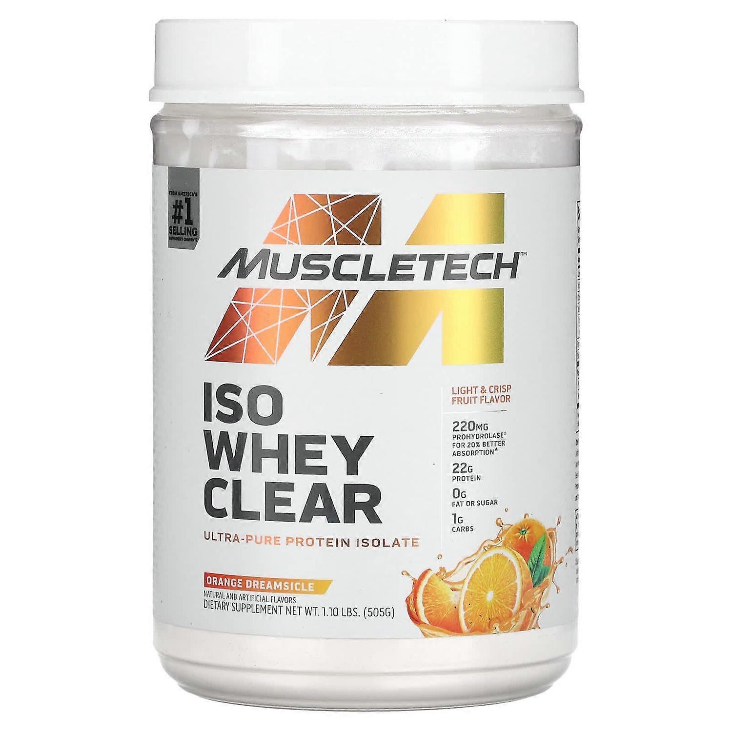 MuscleTech, ISO Whey Clear, Ultra-Pure Protein Isolate, Orange Dreamsicle, 1.1 lbs (505 g)