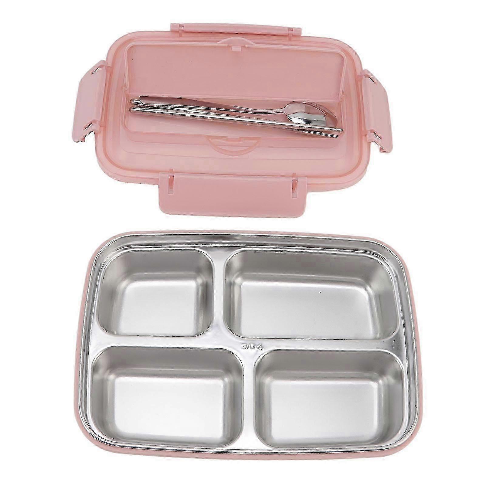Lunch Box 4 Compartments Design 304 Stainless Steel Matching Tableware Portable Lunch Containers for School Office Pink