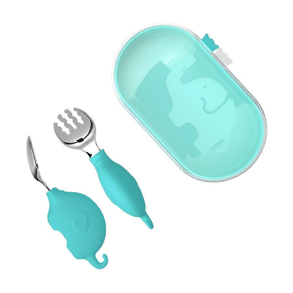 Baby Tableware Spoon Fork Set for Eating Training 3Sets with Storage Box Blue