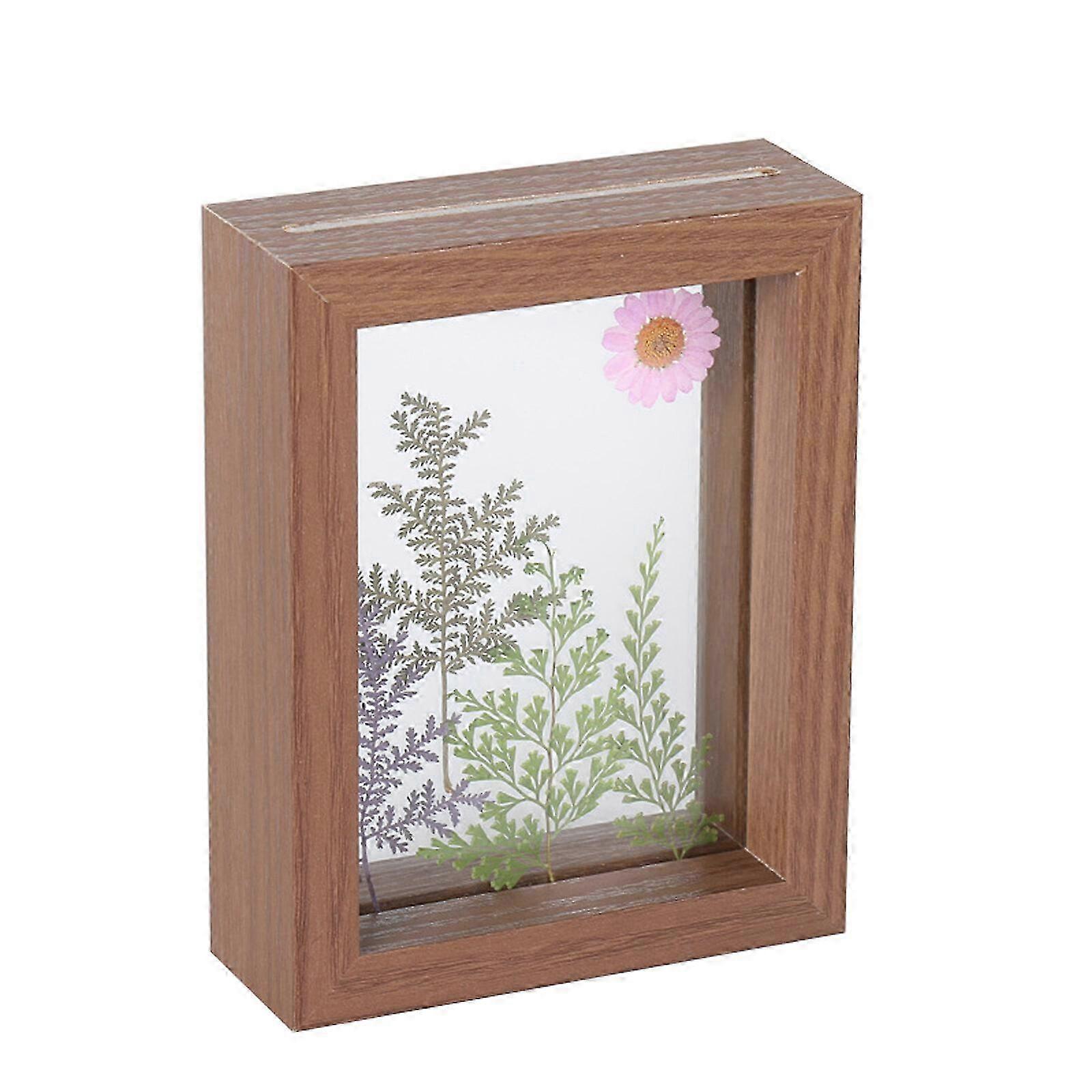 Double Glass Rustic Photo Frame Wood Artwork Double Side Floating Photo Frame for Desktop, New 26s