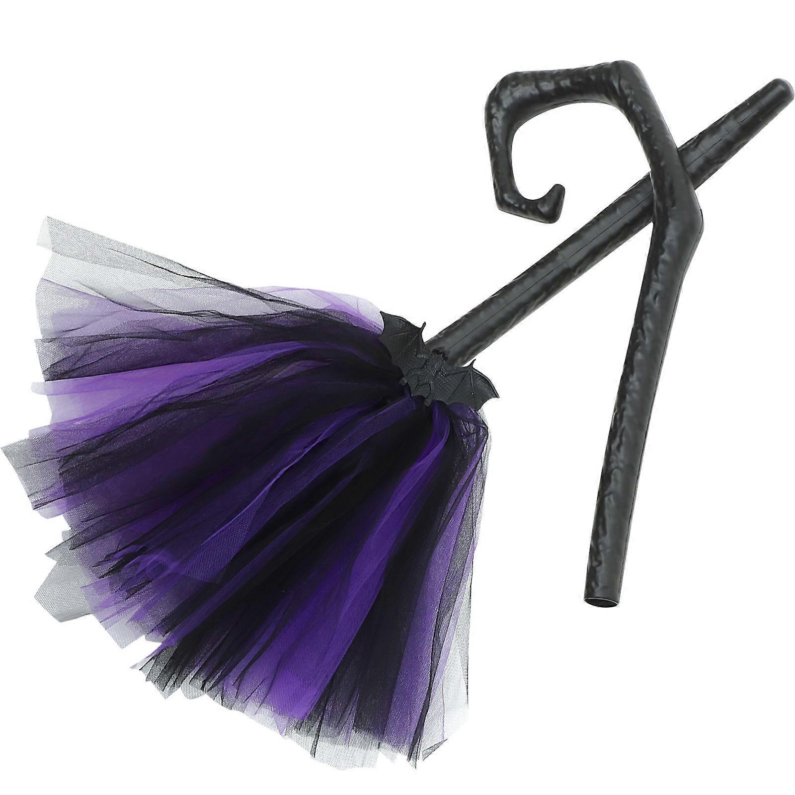 Halloween Supplies Detachable Witch Broom Costume Prop For Stage Performance 96Cm Purple 1Pack