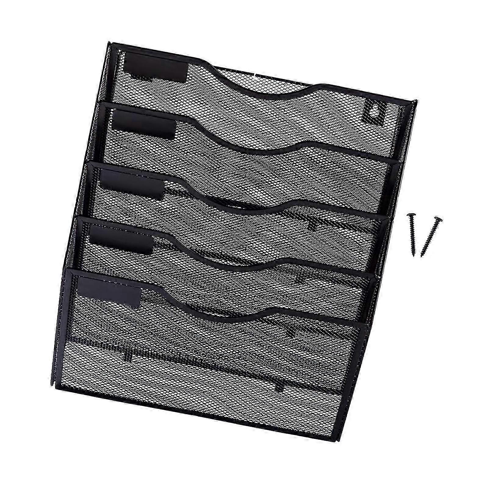 Mesh Wall File Organizer Metal 5 Pockets Hanging Holder for School Document 25-26