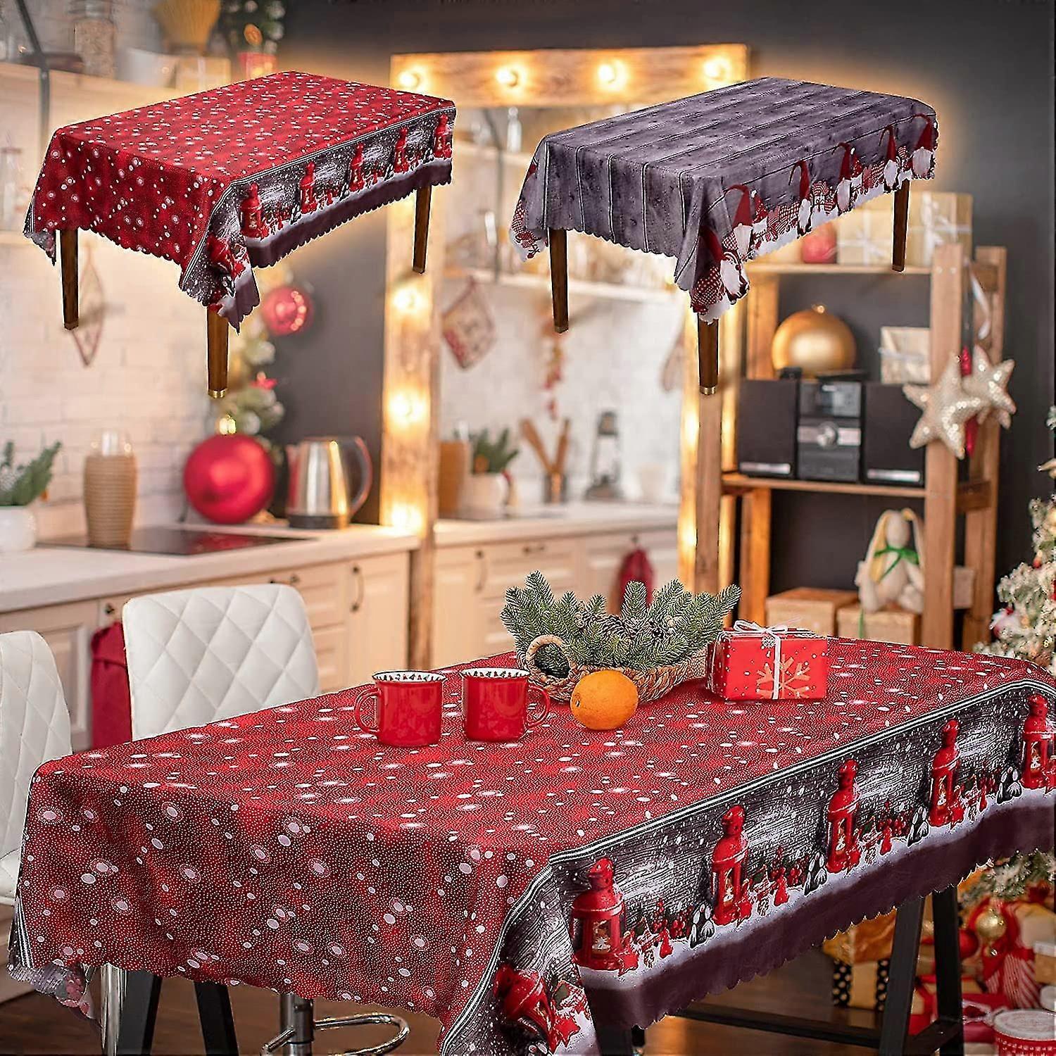 2 Pack Christmas Table Cloth Rectangular Large Xmas Tablecloth Red Table Cover Dining Table Cloth