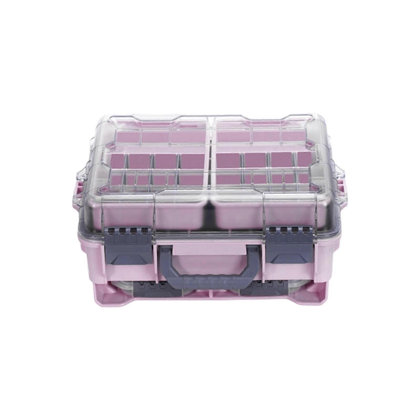 Double Layer Fishing Tackle Box Removable Divider Container Box Fishing Lures Hook Storage Case Organizers Tray Portable  Pink