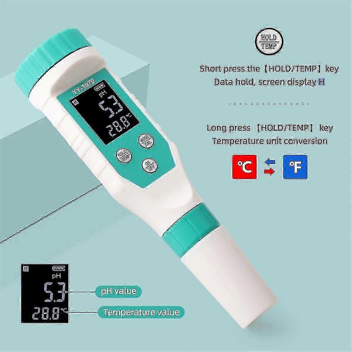 7-in-1 PH meter for pools, measures chlorine/EC/TDS/salinity/temperature