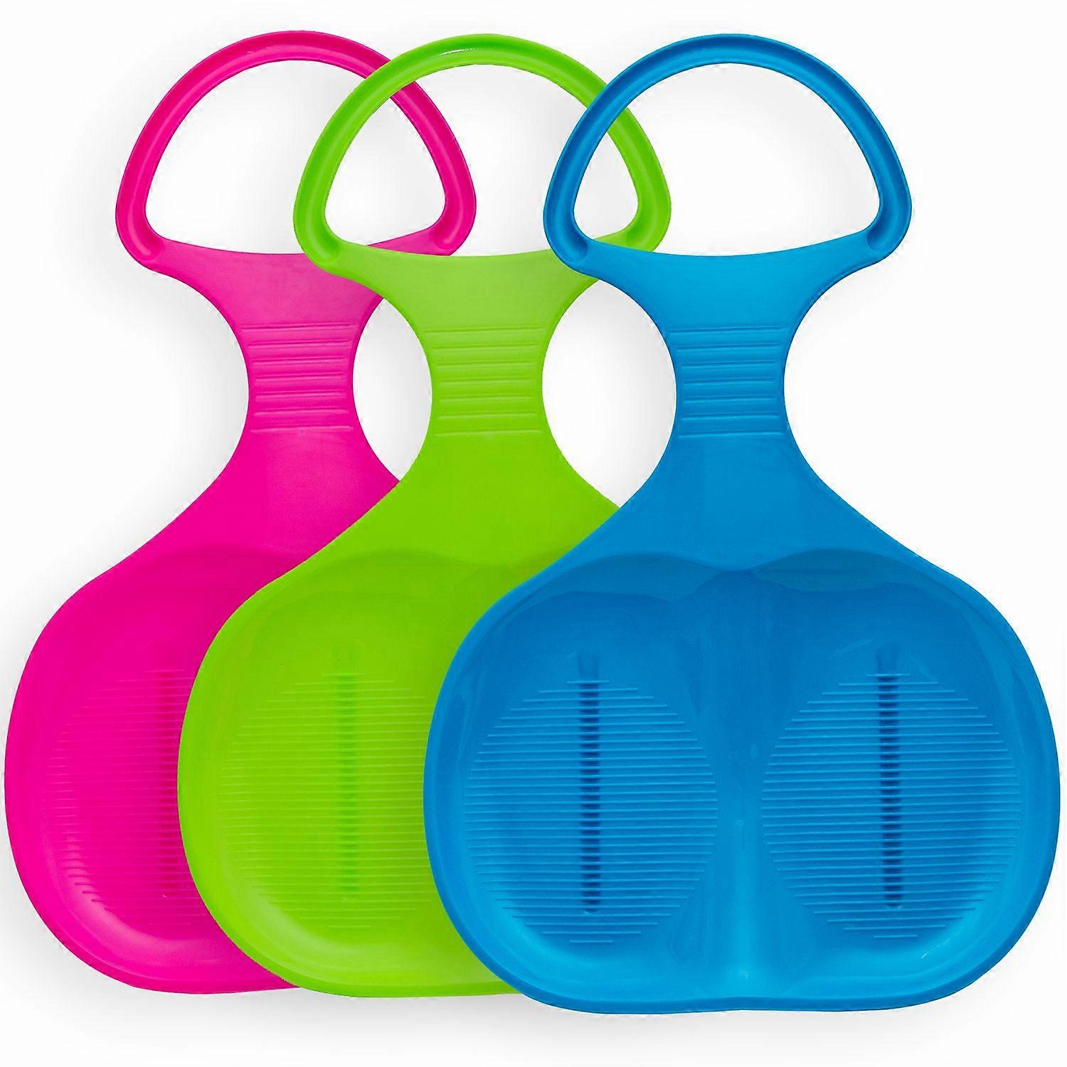 Sleds 3 pieces in blue, green and pink - Snow spoon Butt slides Snow slides with handles for sledding Sled spoons in set Buttock slide Bob