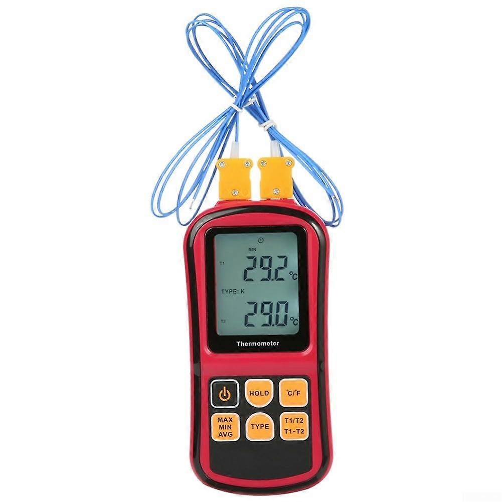 Digital Thermocouple Thermometer DualChannel LCD, Types K/J/T/E/R/S/N, 50 to 300C, Red