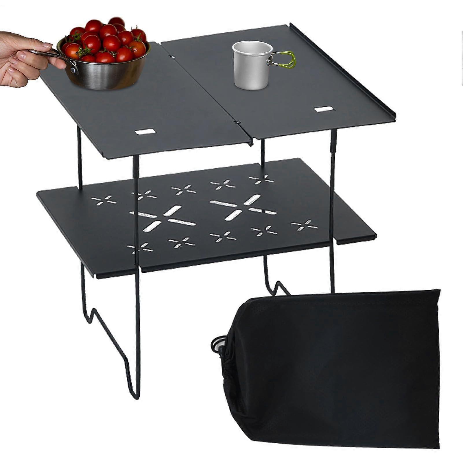 Folding Camping Table, DoubleLayer Kitchen Desk, Portable Outdoor Side Table For Barbecue, Picnic, Beach