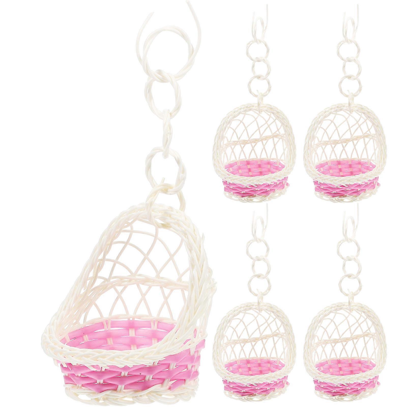 Portable Rattan Basket for Hanging Storage with 5Pcs Handmade Pieces