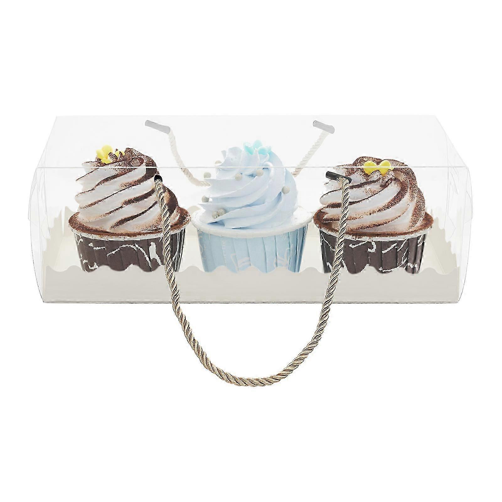 60 Pcs Portable Clear Cake Box Rectangle Small Cupcake Box for Wedding,Birthday Party