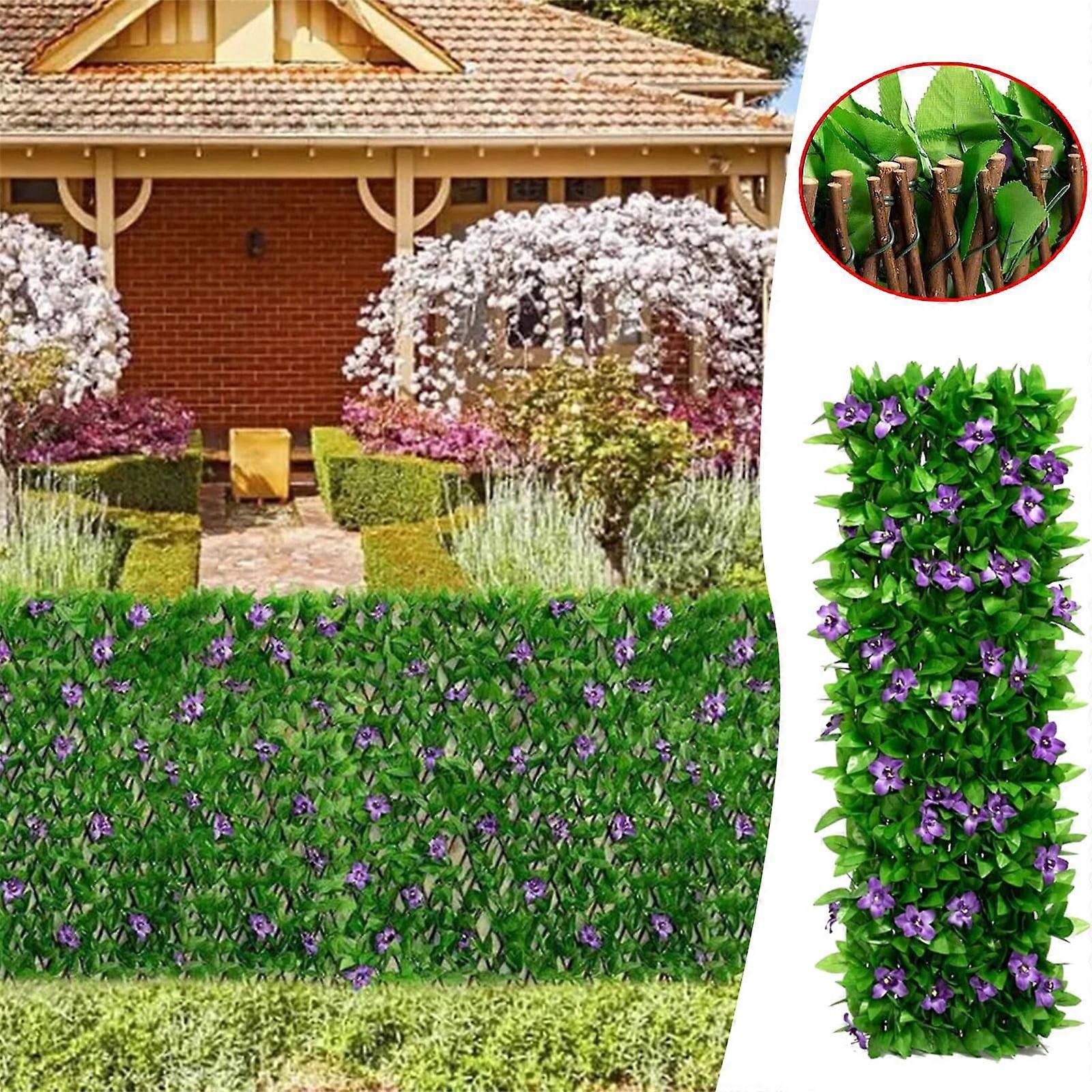Artificial Ferns Fake Plants Garden Mesh Fence, Expandable Violet Garden Background Decoration, Retractable Artificial Flowers (1pc)