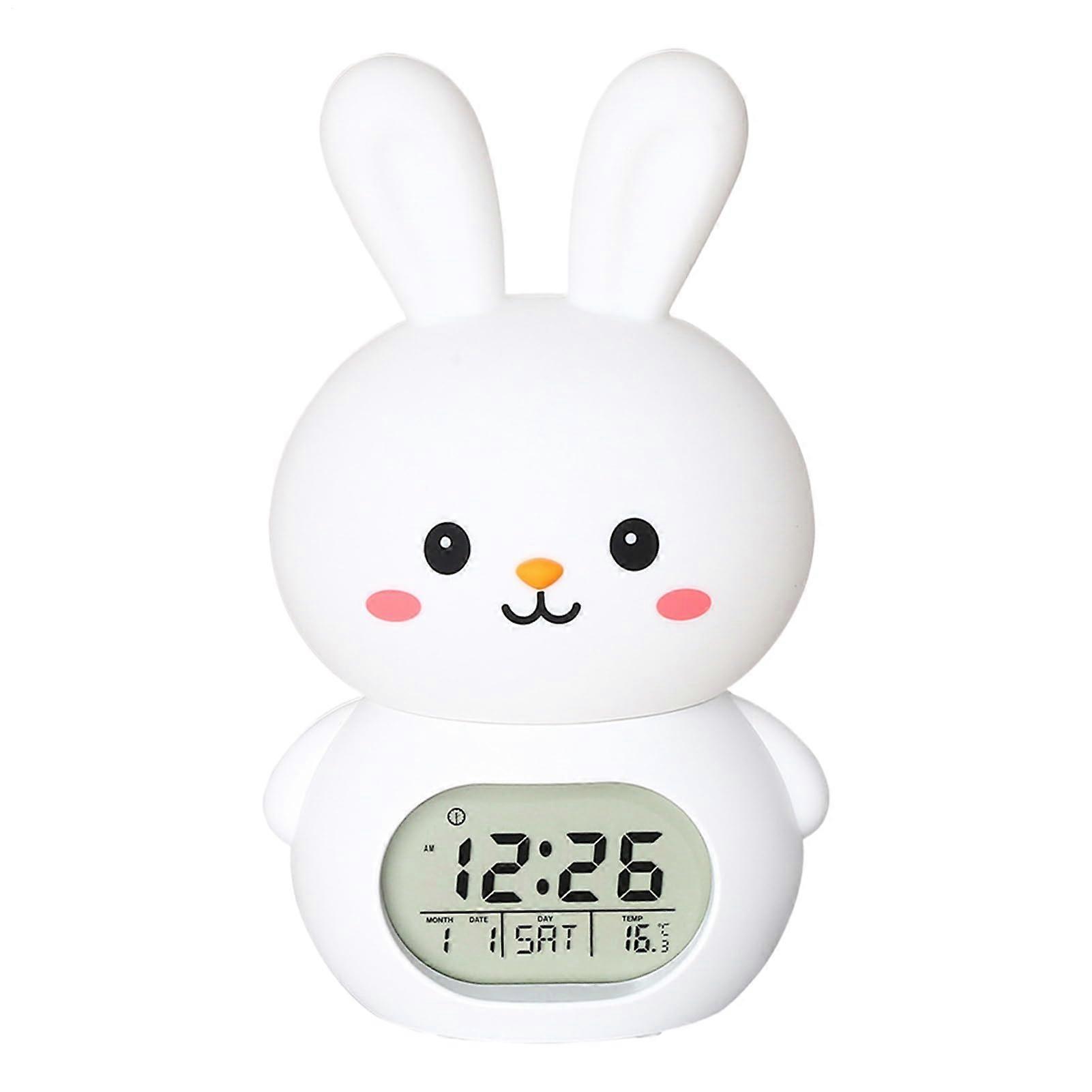 Easter Bunny Night Light LED Clock Alarm, Adjustable Brightness, Rechargeable Nursery Decor, Digital Timer, Tap Control