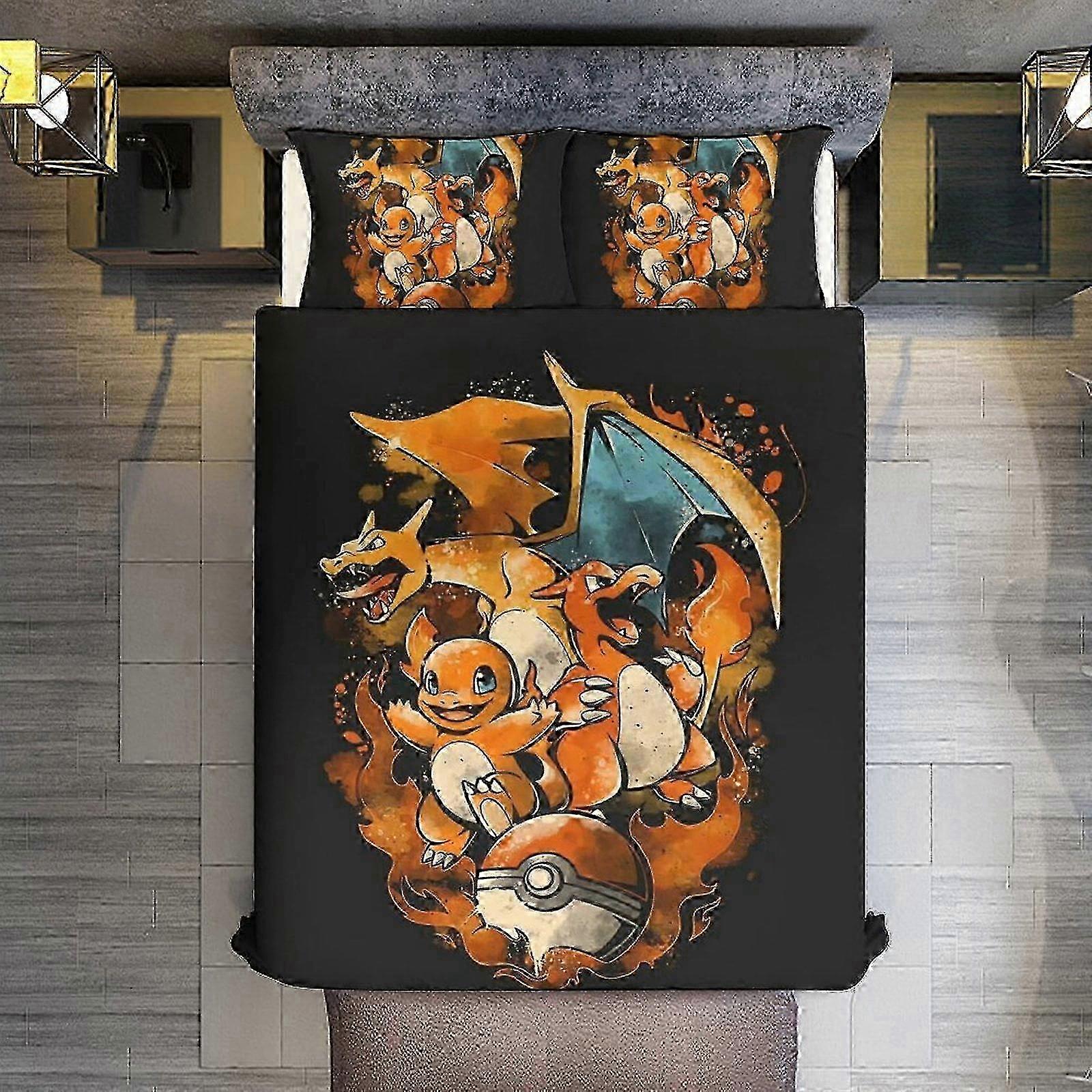 v218 Bed Sheets Bedding Pokmon Charizard 3 Piece Sets Full/Queen Size - Reversible Microfiber Quilts with Shams Soft Lightweight Bedspread C