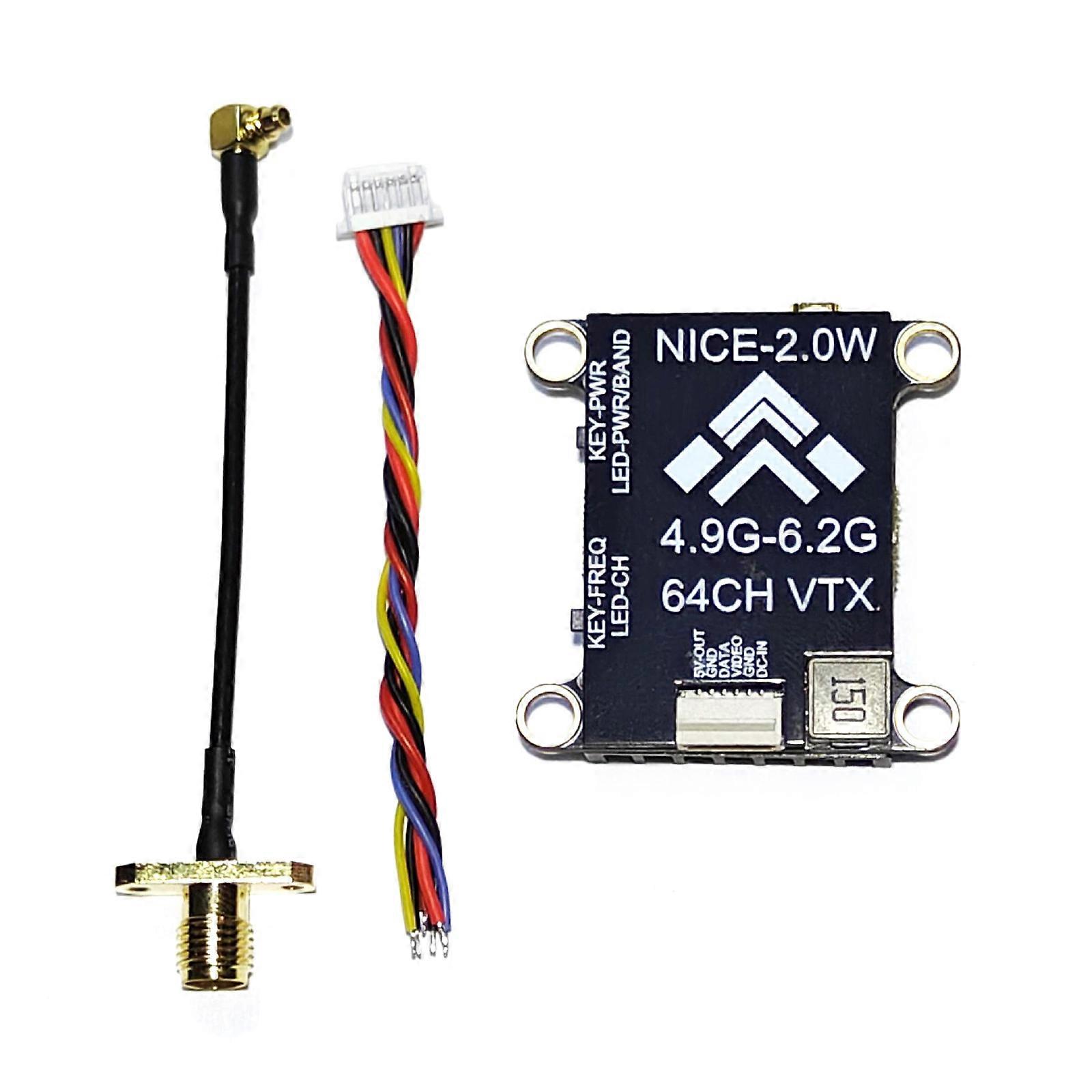 Long Ranges FPV Transmitter for Racing Drones 5.8GHz 2W Power with 64 Channel and Button Control Low Harmonics Radiation Multicolor