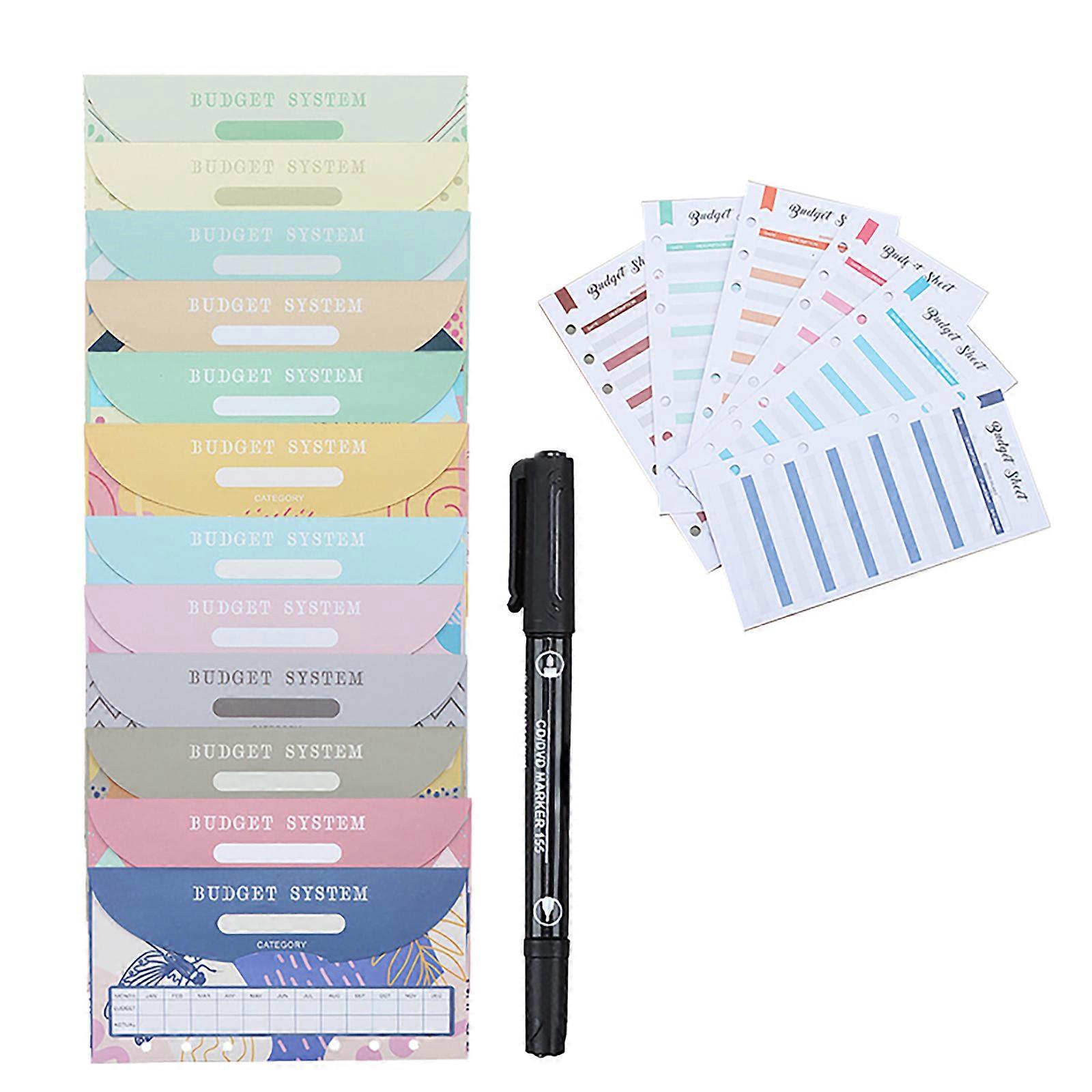 25Pcs Budget Sheet Budget Envelope and Double Ended Marker Set Budget Planner Accessories for Binder Budget Notebook Multicolor