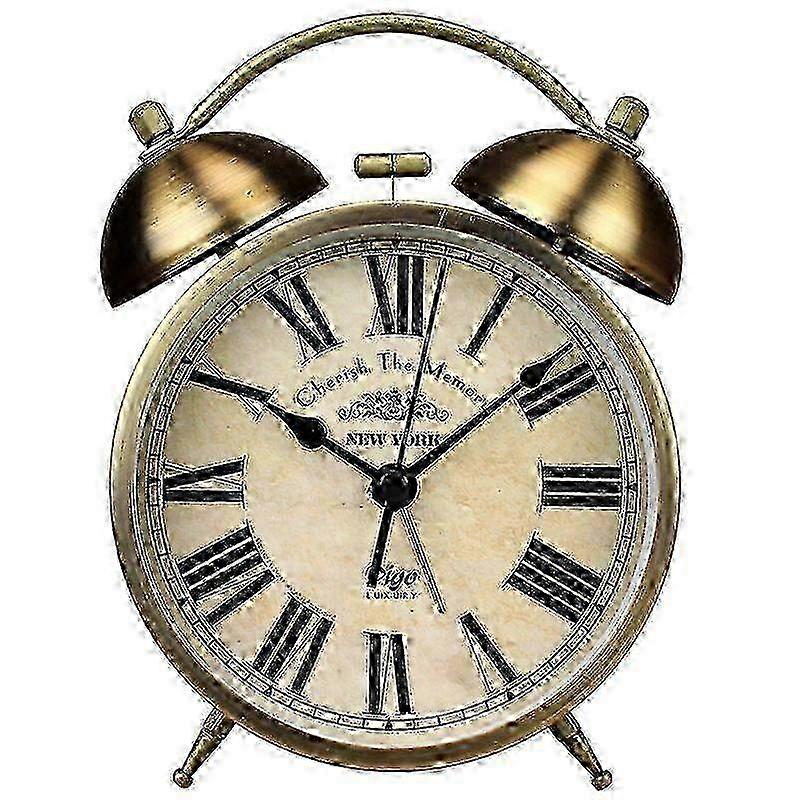 w Retro Silent Non-Ticking Travel Alarm Clock, Analog Quartz Twin Bell Clock with Loud Alarm, Battery Operated Morning Alarm Clock for C