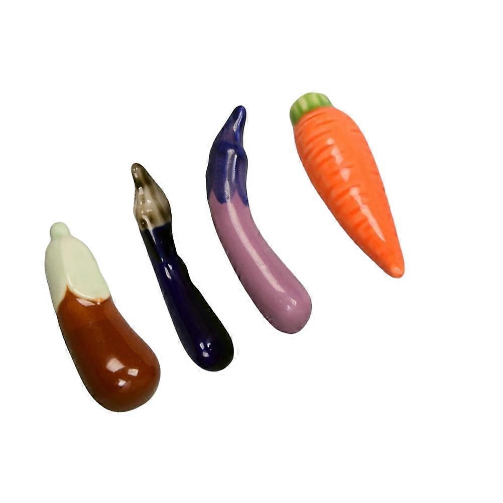 4pcs Vegetables Design Chopstick Holder Ceramic Spoon Rack Chopsticks Pillow Bracket Fork Stand Table Supplies(Carrots + Pattern A + G + F)