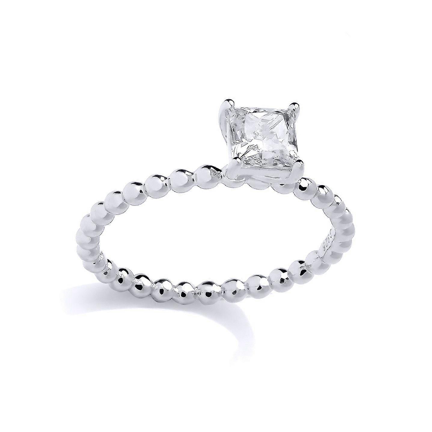 Jewelco London Sterling Silver Square CZ Solitaire Bead Ring