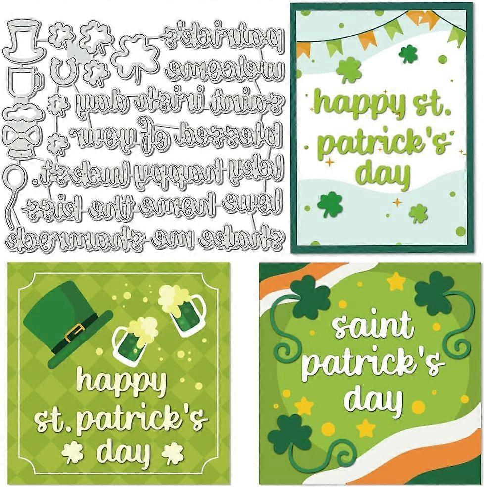 St. Patrick's Day Words Die Cuts for Card Making 6.3x5.2inch Irish Shamrock Embossing Stencils Template for Card Scrapbooking and DIY Craft Album Pape