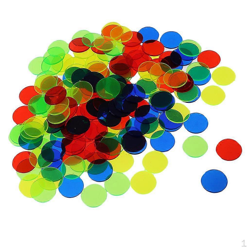 Pack of 100 Bingo Chips (Multi Color) – 1.5cm Translucent Markers for Bingo, Counting & Game