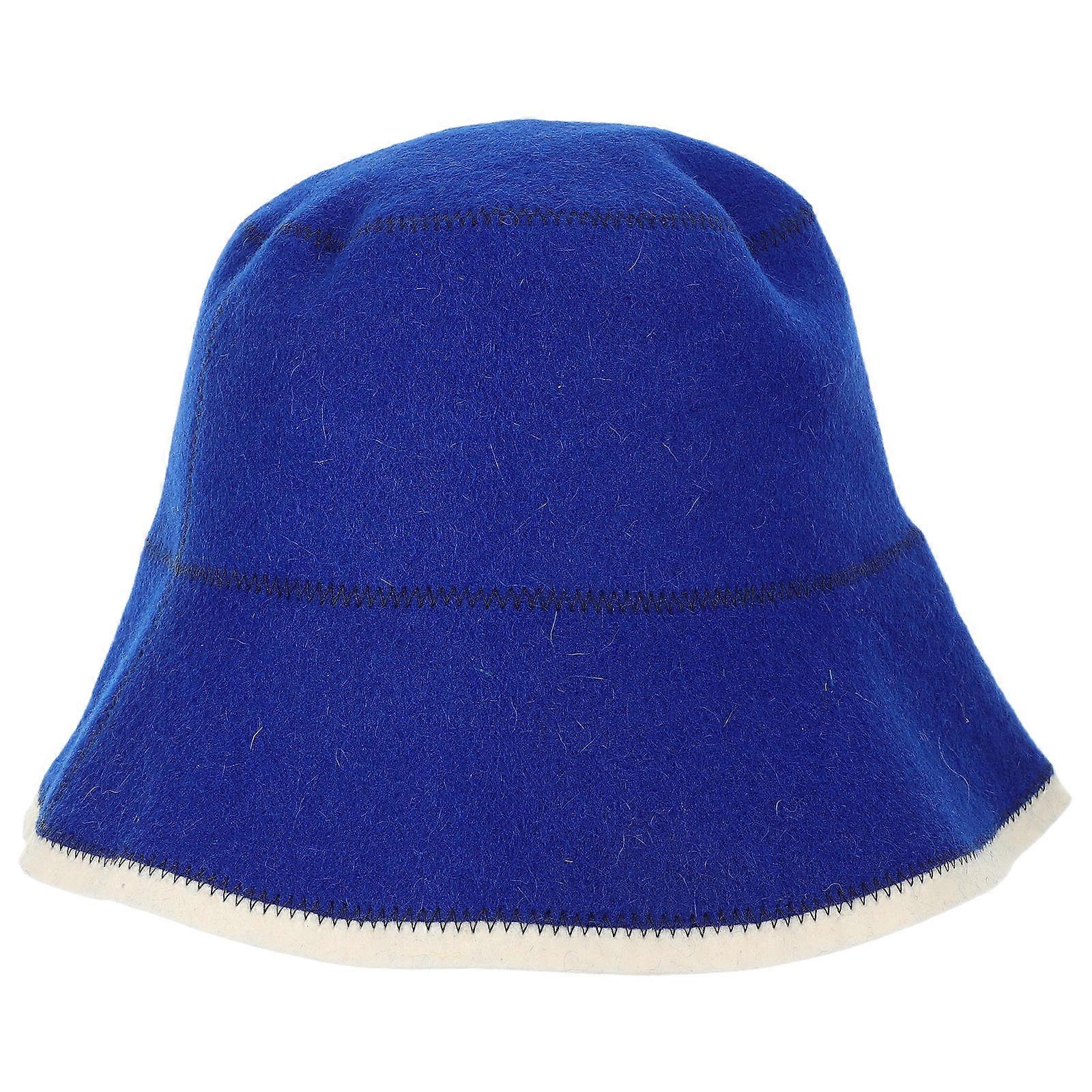 Reusable Blue Wool Sauna Hat for Moisture Absorbing Comfortable Bath Hat