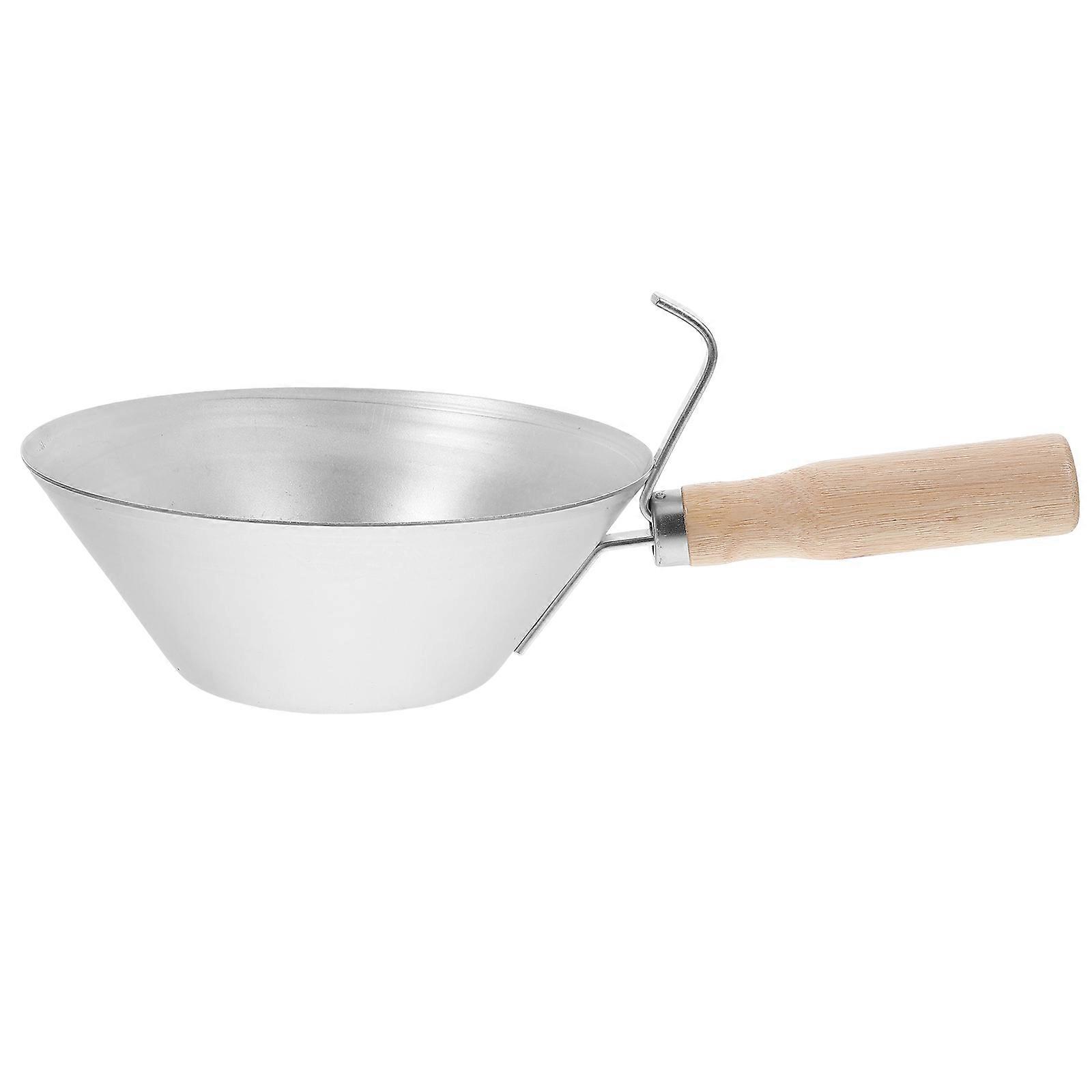 Silver Cement Bucket Scoop with Wood Handle for Mud Scraping Tasks
