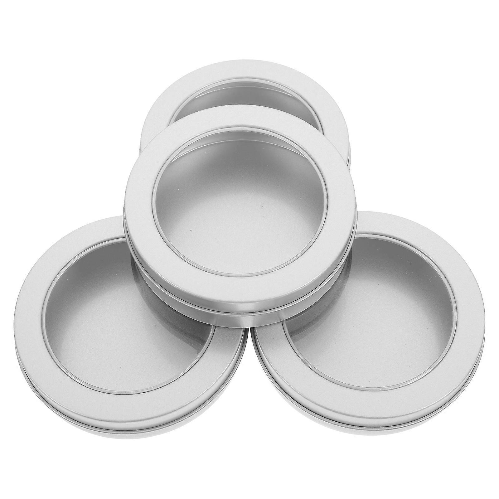 4Pcs Sugar Pancake Iron Box for Packing Round Transparent Tinplate Case