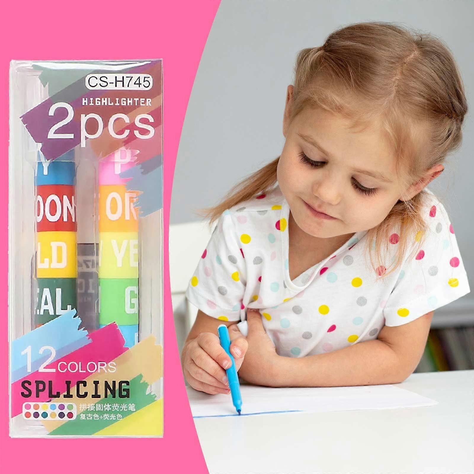 2Pcs Highlighter Pens for Sketching, Drawing & Shading - Stackable, Color Changing, Metal Tip, Compatible with Diary & Stationery Use