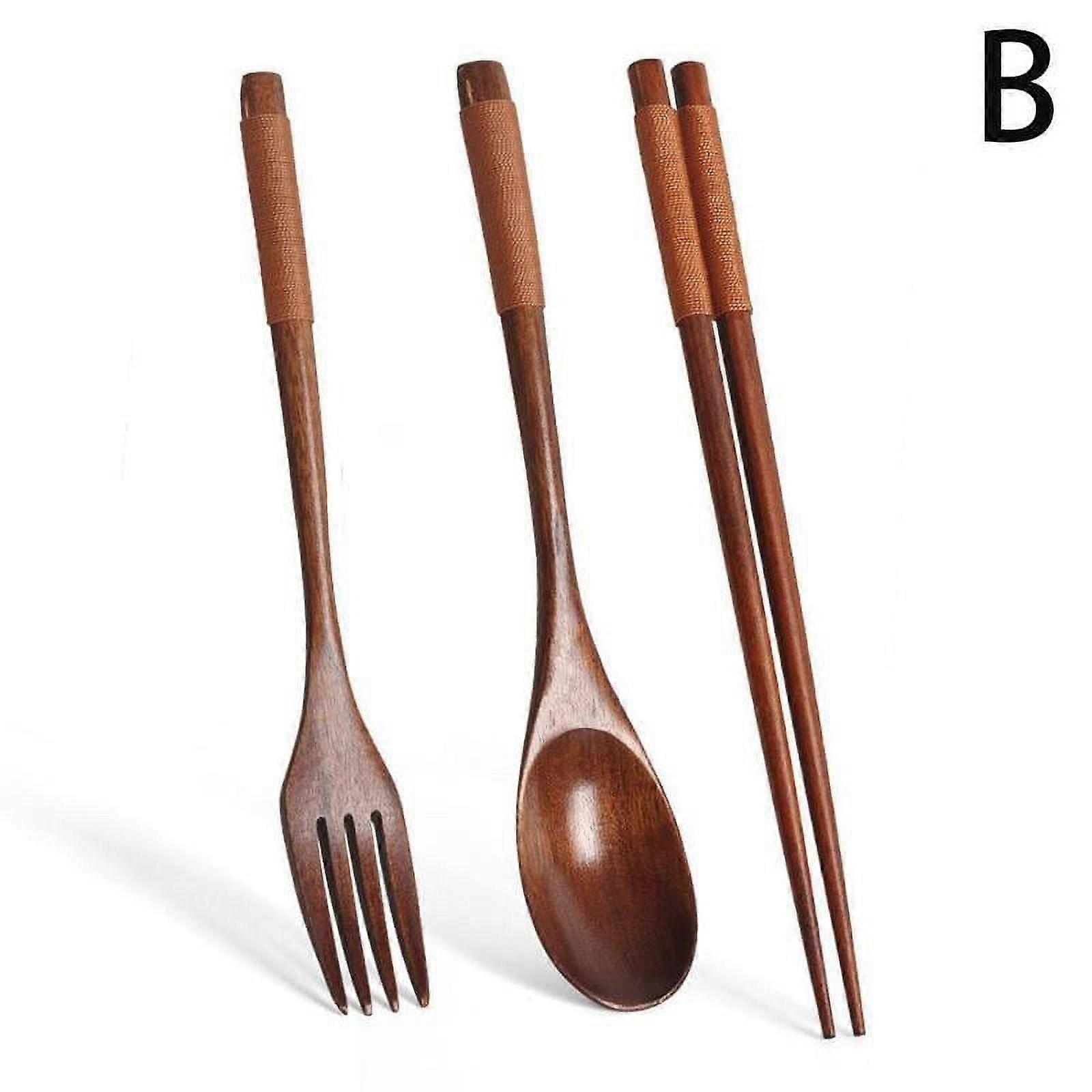 1Set Handmade Japanese Style Natural Spoon Fork Chopsticks FAST UK A7H3 B1V5