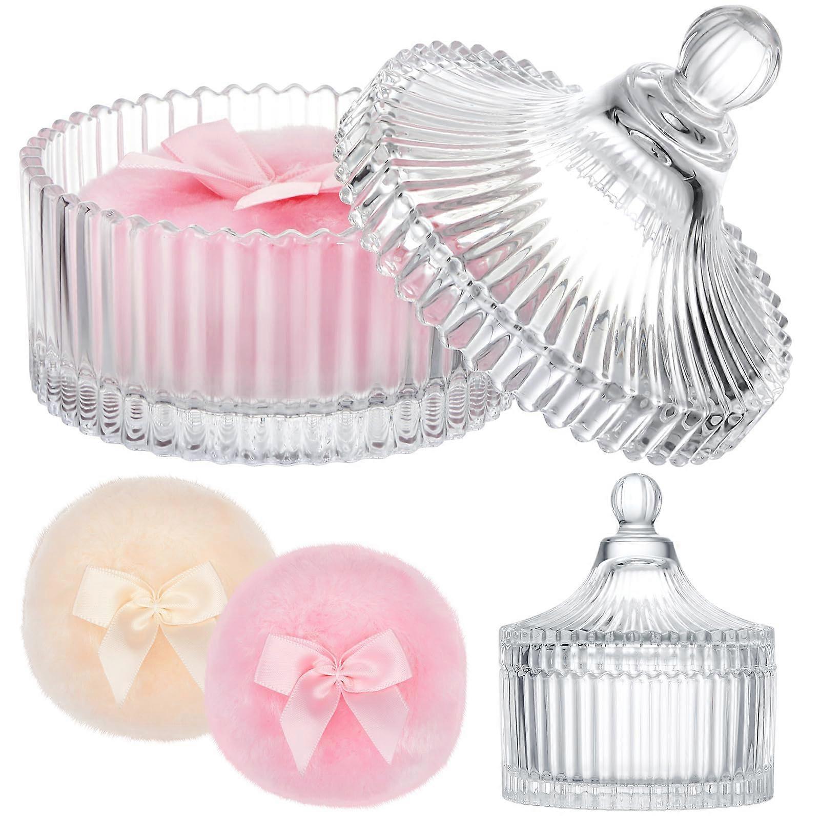 Large Velour Body Powder Puff with Crystal Clear Case, Soft Washable Reusable Face and Body Applicator