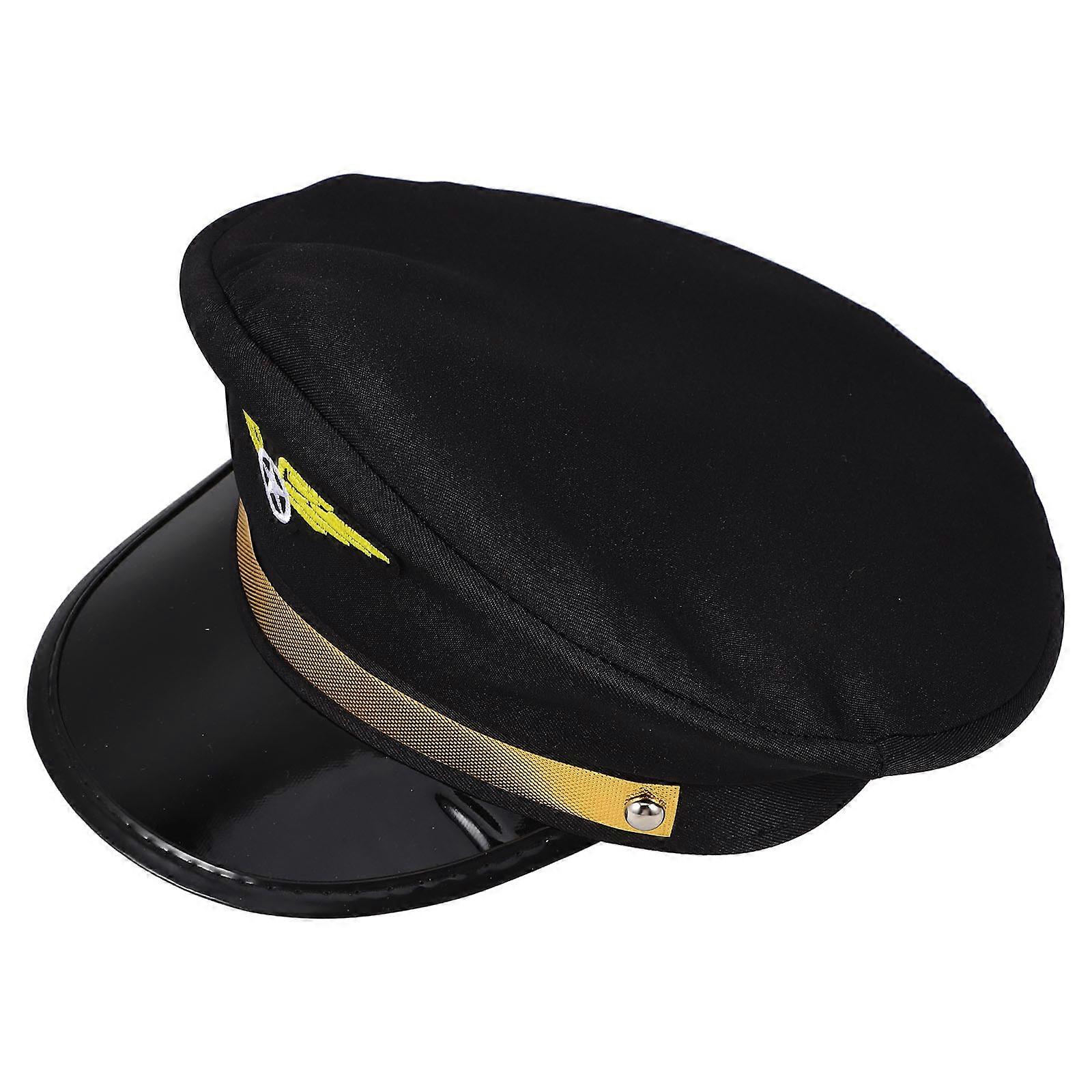 Flying Pilot Cap Hat Costume for Adults with Adjustable Fit Black Design