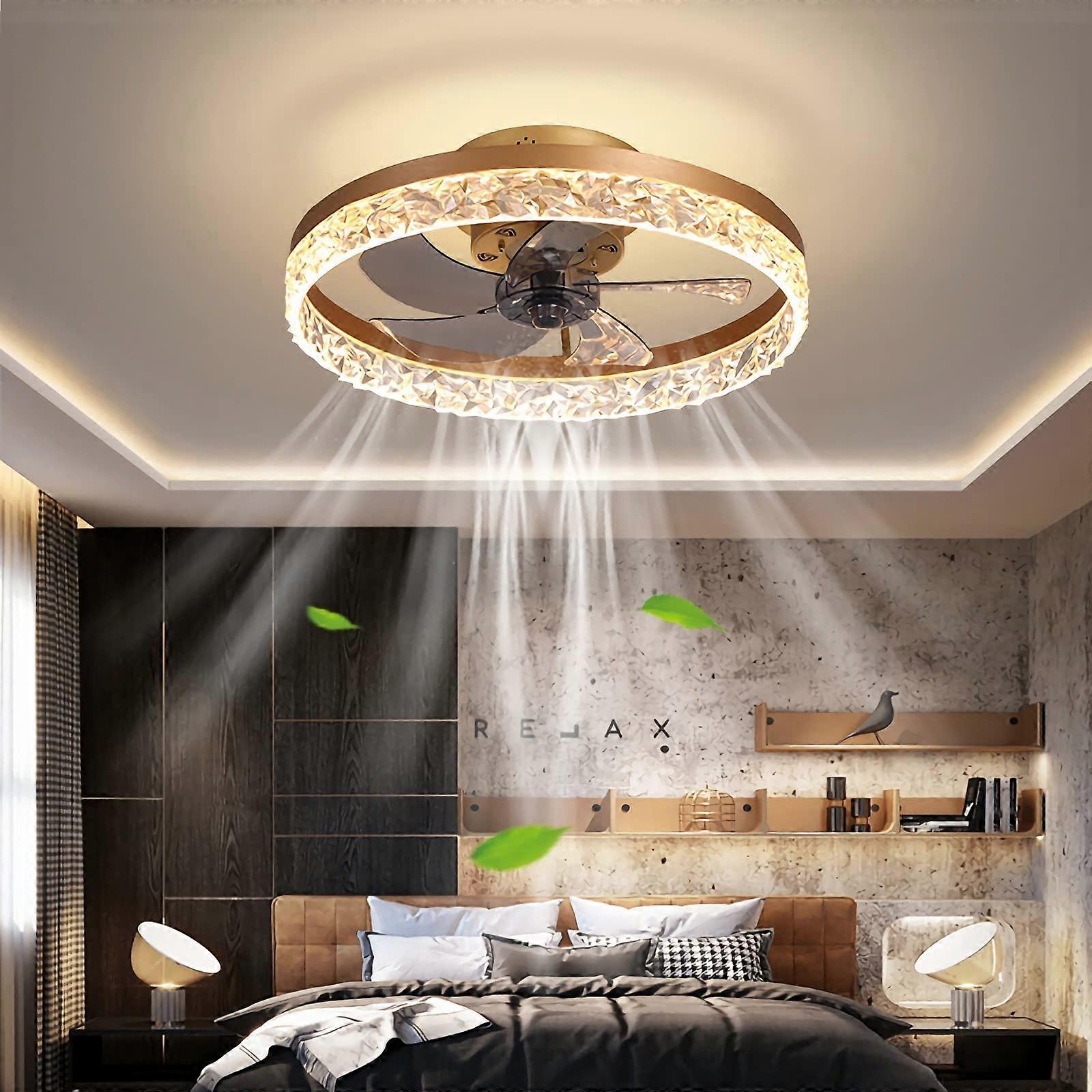 Modern Low Profile Ceiling Fan with Light and Remote Control, 19.7" Indoor Dimmable LED Lamp, 6 Speed Gold Design for Living Room and Bedroom