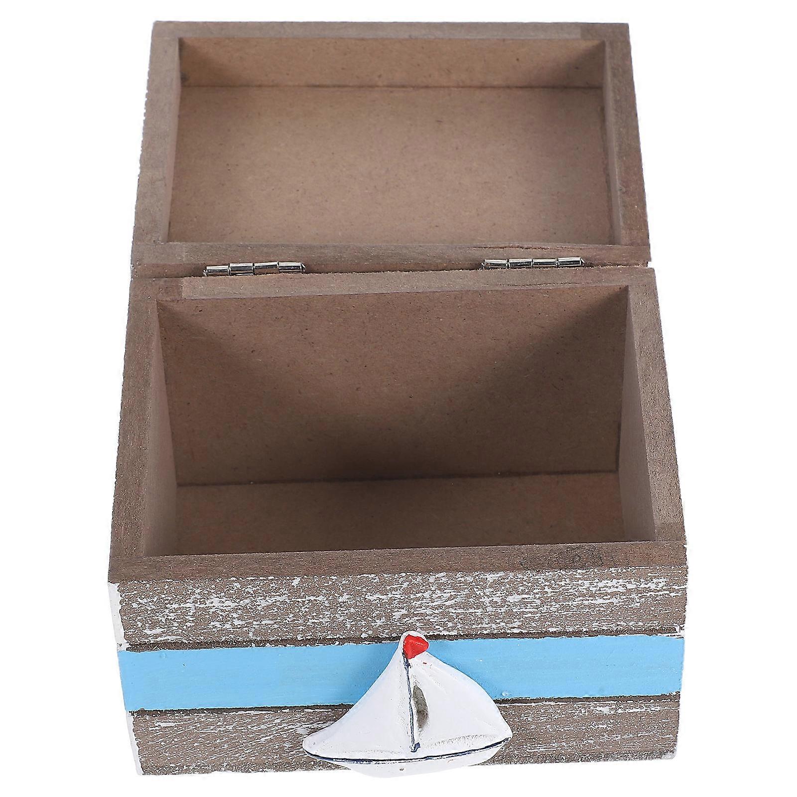 Ocean Style Wooden Box for Storage Use Handheld Nautical Storage Box