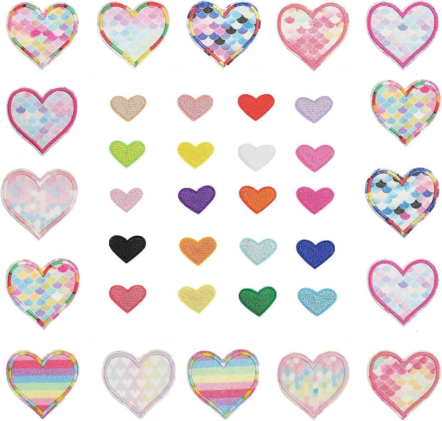 3 Sets 38pcs Heart Erembroidered Patch Sticker for Clothing Heart Polyester Embroidery Applique Patch Heart Iron On Patches for Jeans Jacket Clothes S