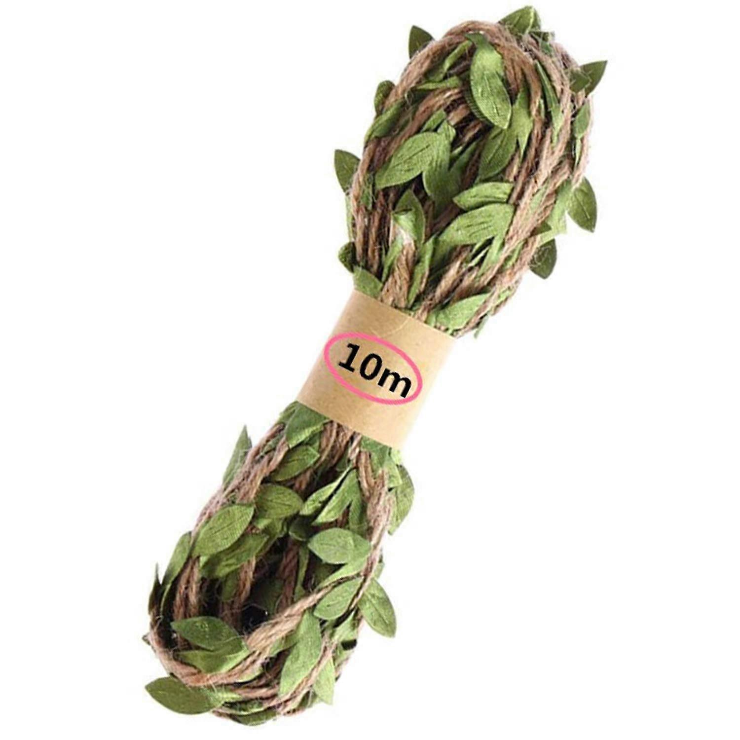 Jute Twine with Artificial Leaves Burlap Leaf Ribbon for Wedding Decor Craft Projects Green 10m