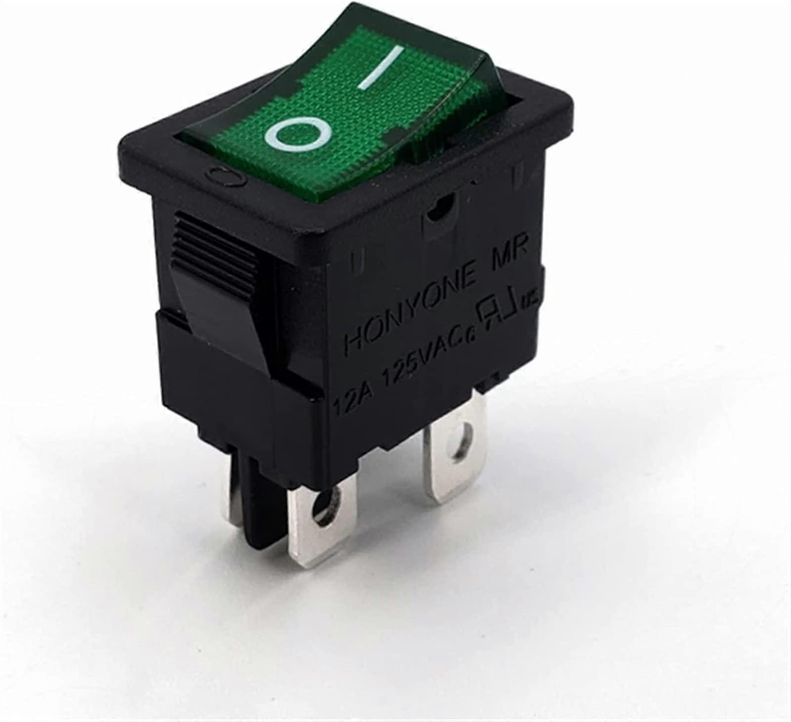 DPST Rocker Switch with Lamp 5Pcs 220V 12A 4 Pin Mini OnOff Power Control Green